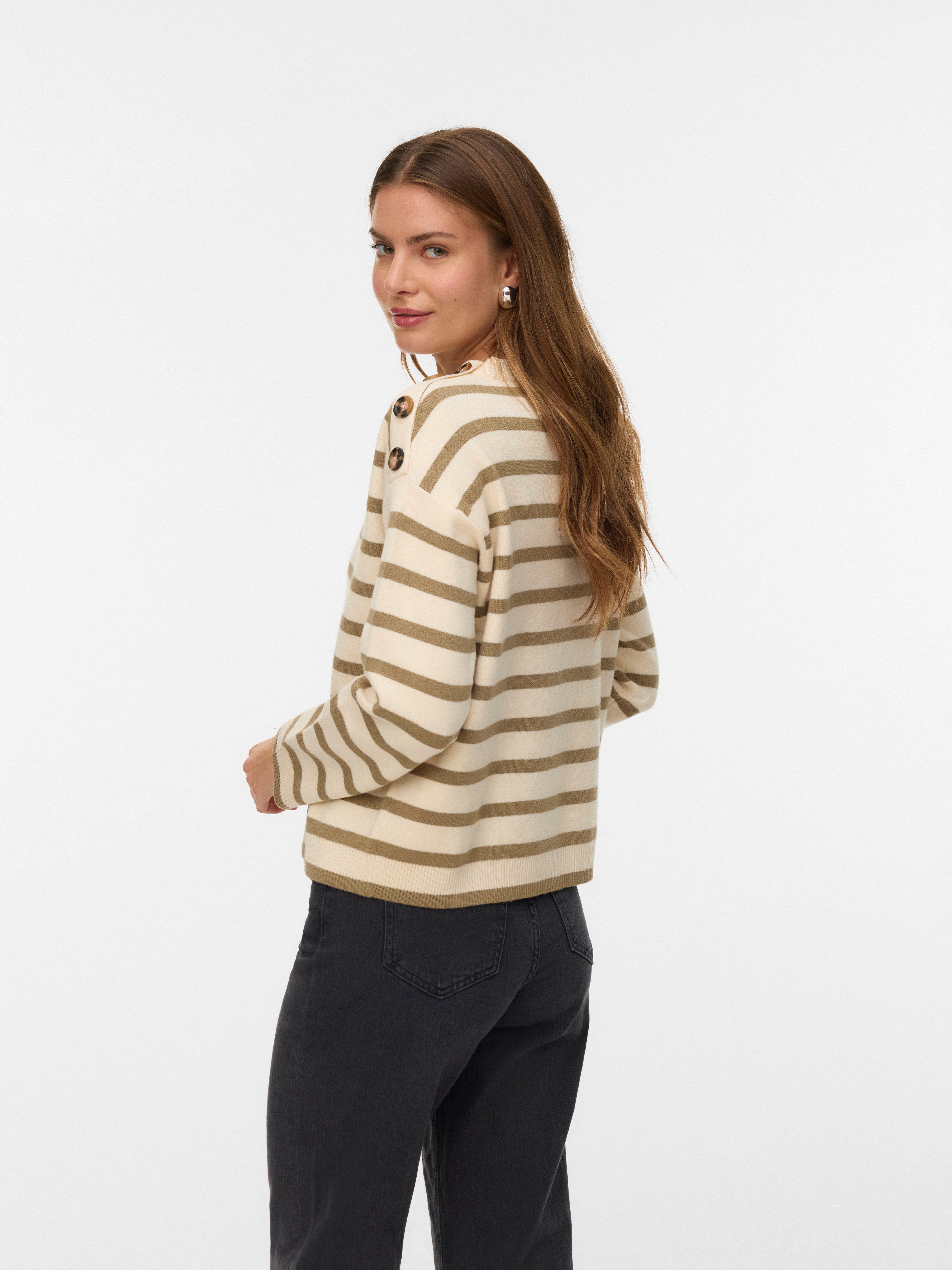 Vero Moda Rundhalspullover VMSABA LS O-NECK BUTTON PULLOVER GA NOOS mit Zie günstig online kaufen