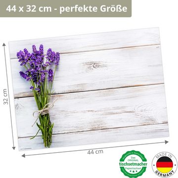 Platzset, Tischset Frühling, Ostern & Blumen - Lavendelstrauß, Tischsetmacher, (aus Naturpapier in Aufbewahrungsmappe, 12-St., 44 x 32 cm / lila-weiß), Tischdeko Made in Germany