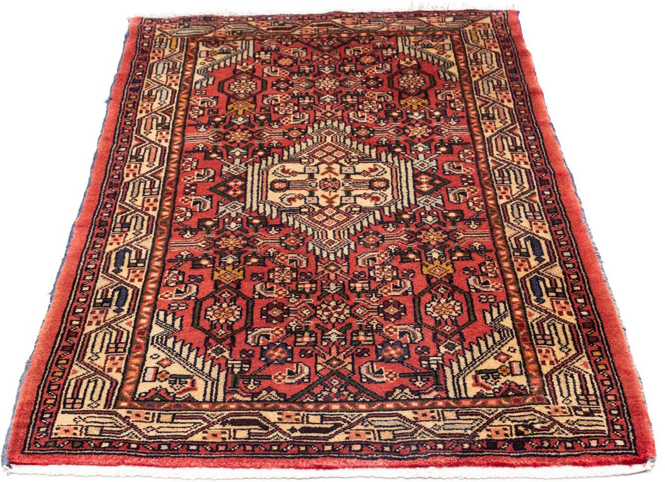 Wollteppich Hosseinabad Medaillon Rosso chiaro 125 x 78 cm, morgenland, rechteckig, Höhe: 10 mm, Handgeknüpft | Kurzflor-Teppiche