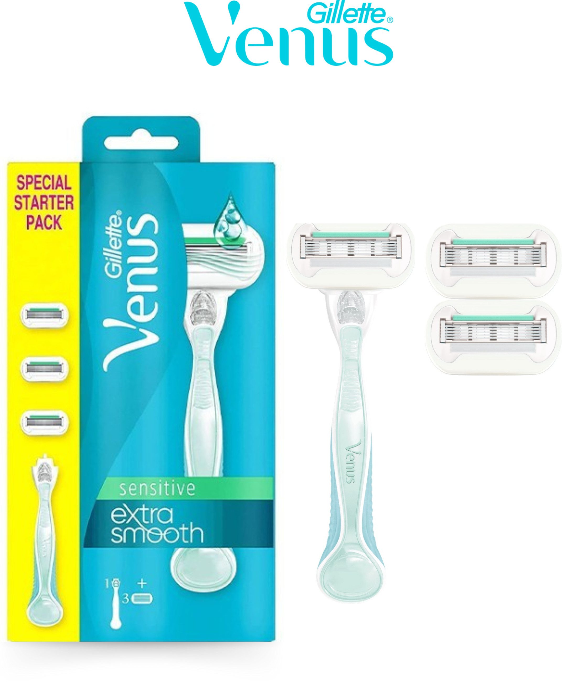 Gillette Venus Rasierset Sensitive Extra Smooth Starterpaket, 4-tlg.