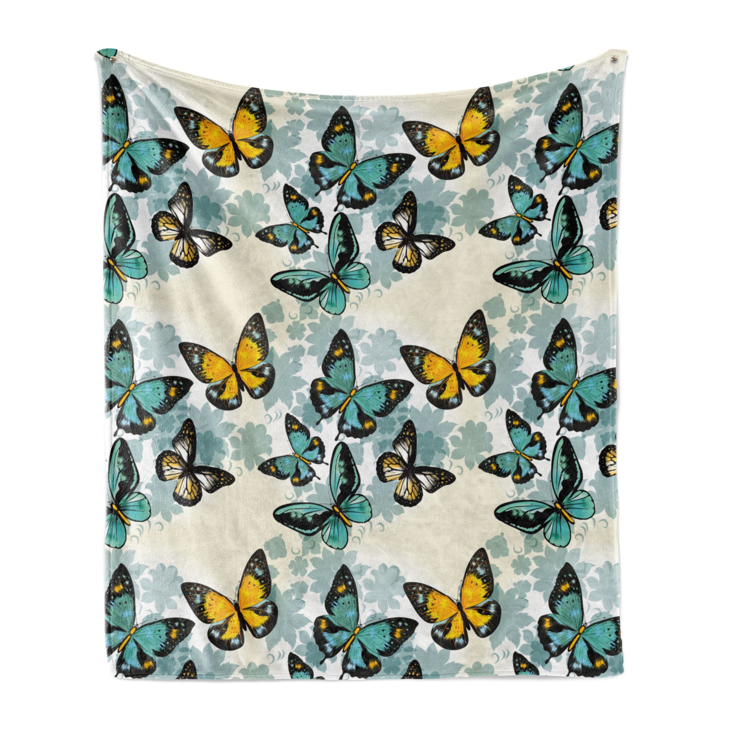 Außenbereich, und für Wohndecke Abakuhaus, Gemütlicher Moth den Silhouetten Floral Schmetterling Plüsch Innen-
