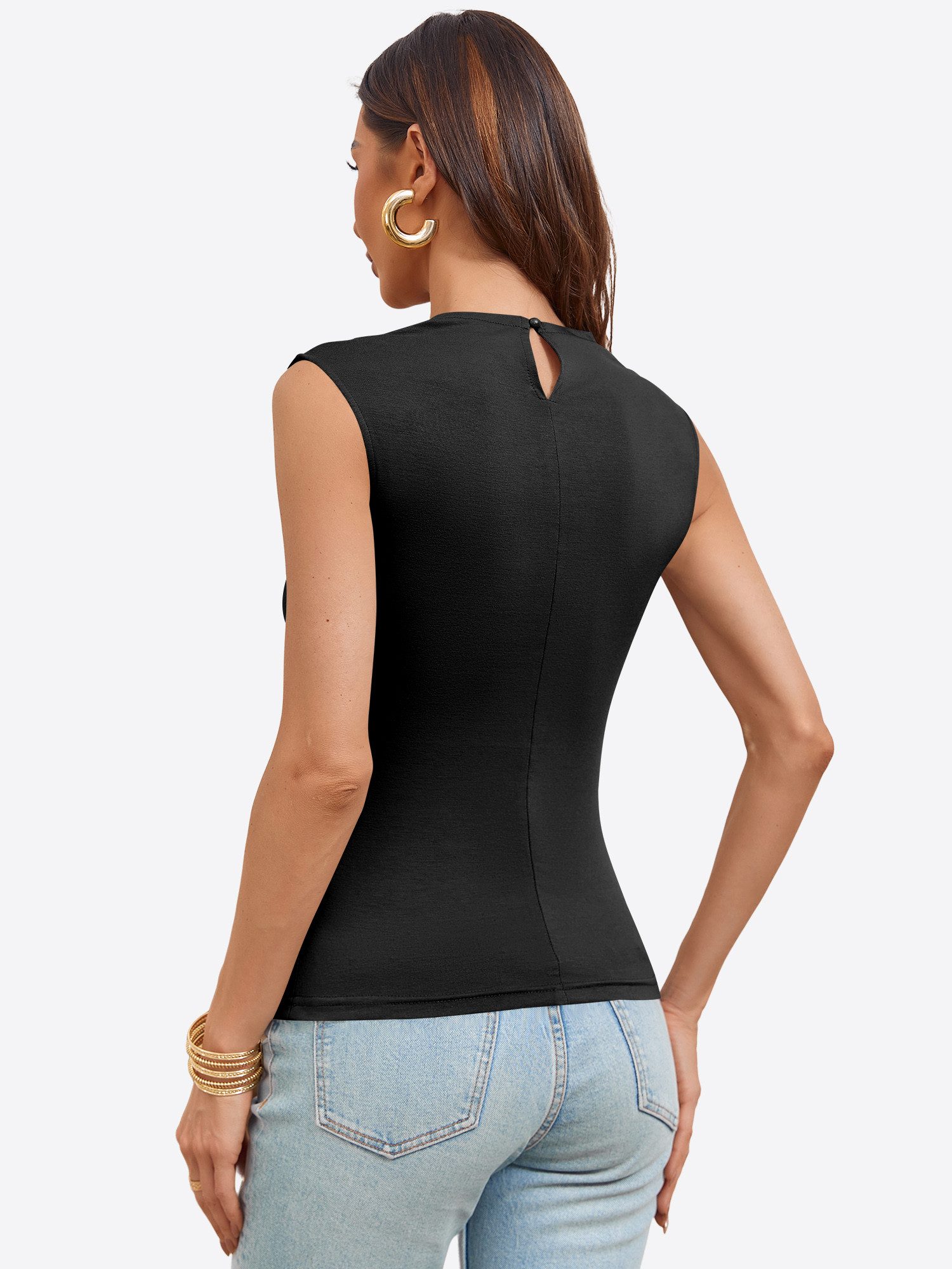 Imily Bela Tanktop Damen ärmellos Top mit Drapiert-Kragen Slim Casual hoher Ausschnitt (Packung, 1-tlg., 1per-Pack) in Unifarbe