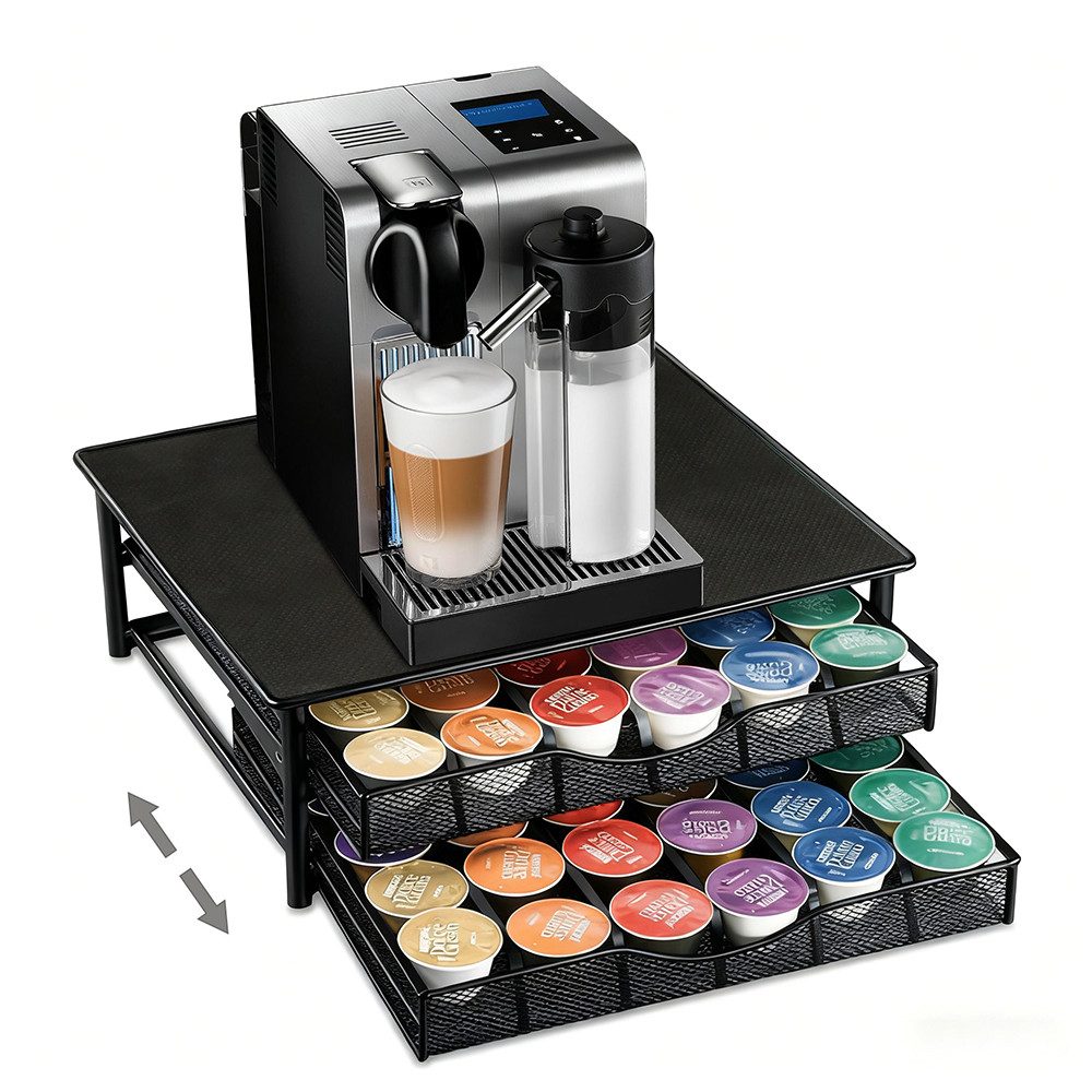 JEOBEST Kapselspender Kapselhalter Schublade für 72x Vertuo Nespresso Kaffeekapselbox, Aufbewahrung mit 2x Schublade, Tolle Geschenkoption