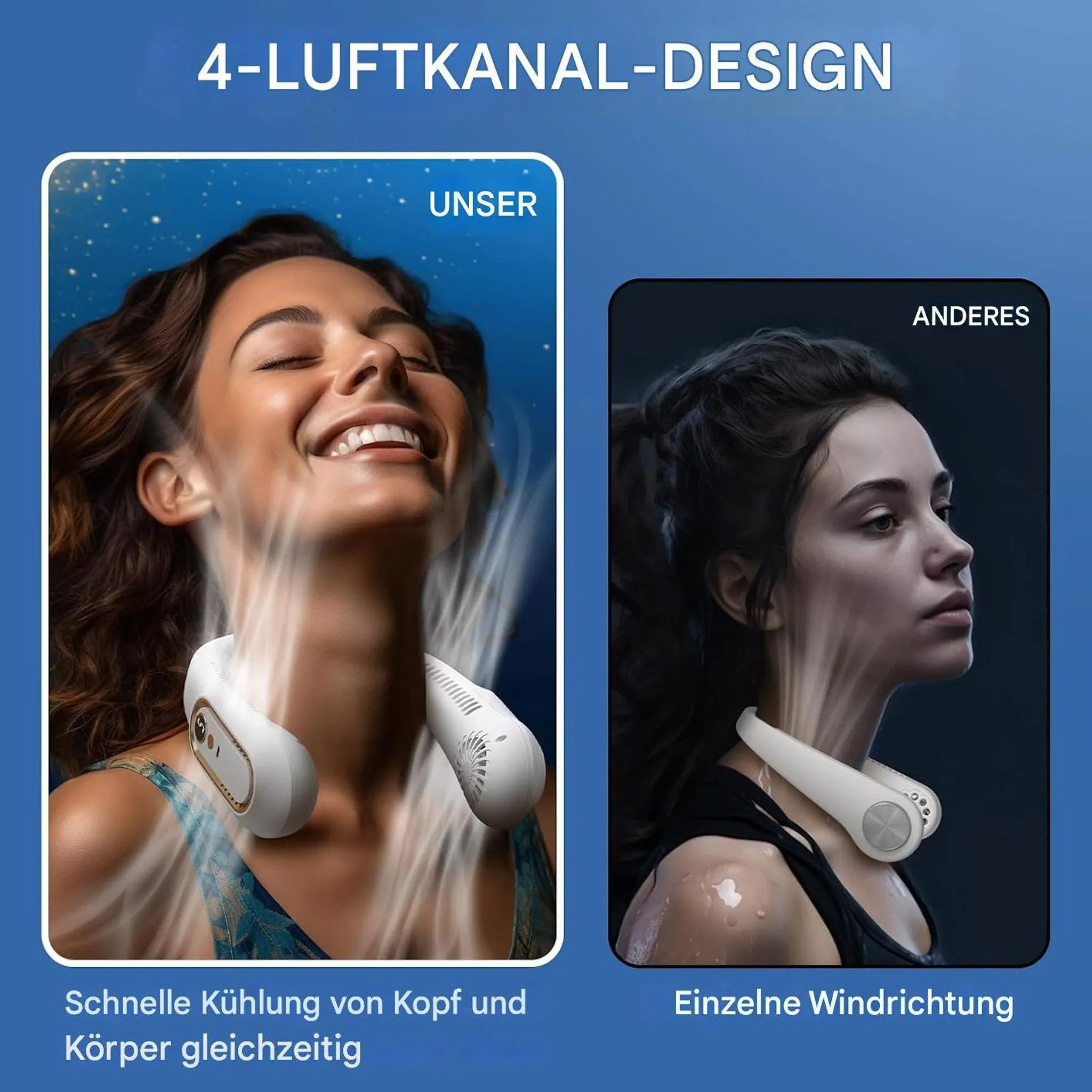 Athlix Akku-Ventilator Nackenventilator, Halsventilator Tragbar Leise Mini Tischventilator, 5 Geschwindigkeiten, starker Luftstrom, lange Akkulaufzeit