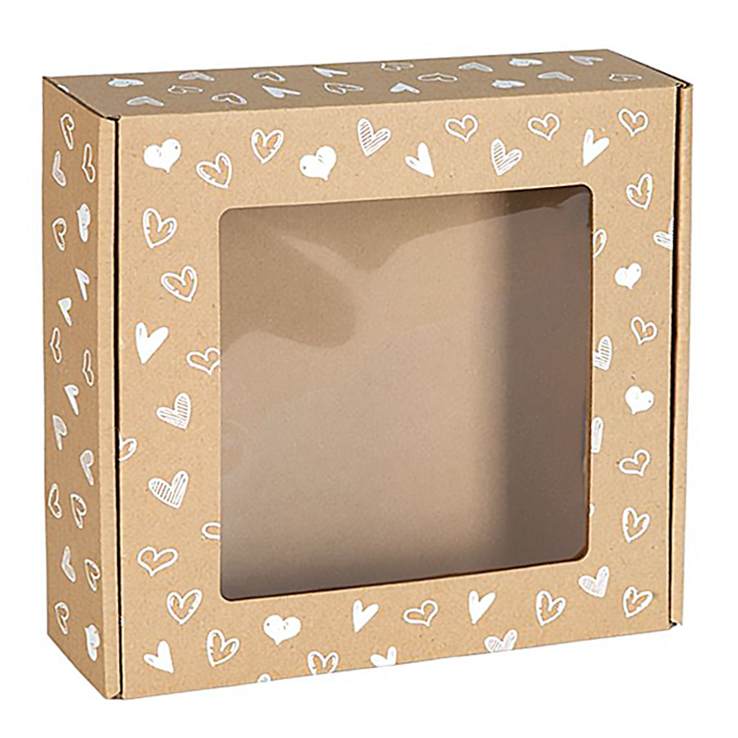 Sarcia.eu Geschenkbox Mailer-Box mit Sichtfenster mit weißem Herzaufdruck 20x20x5 cm x1