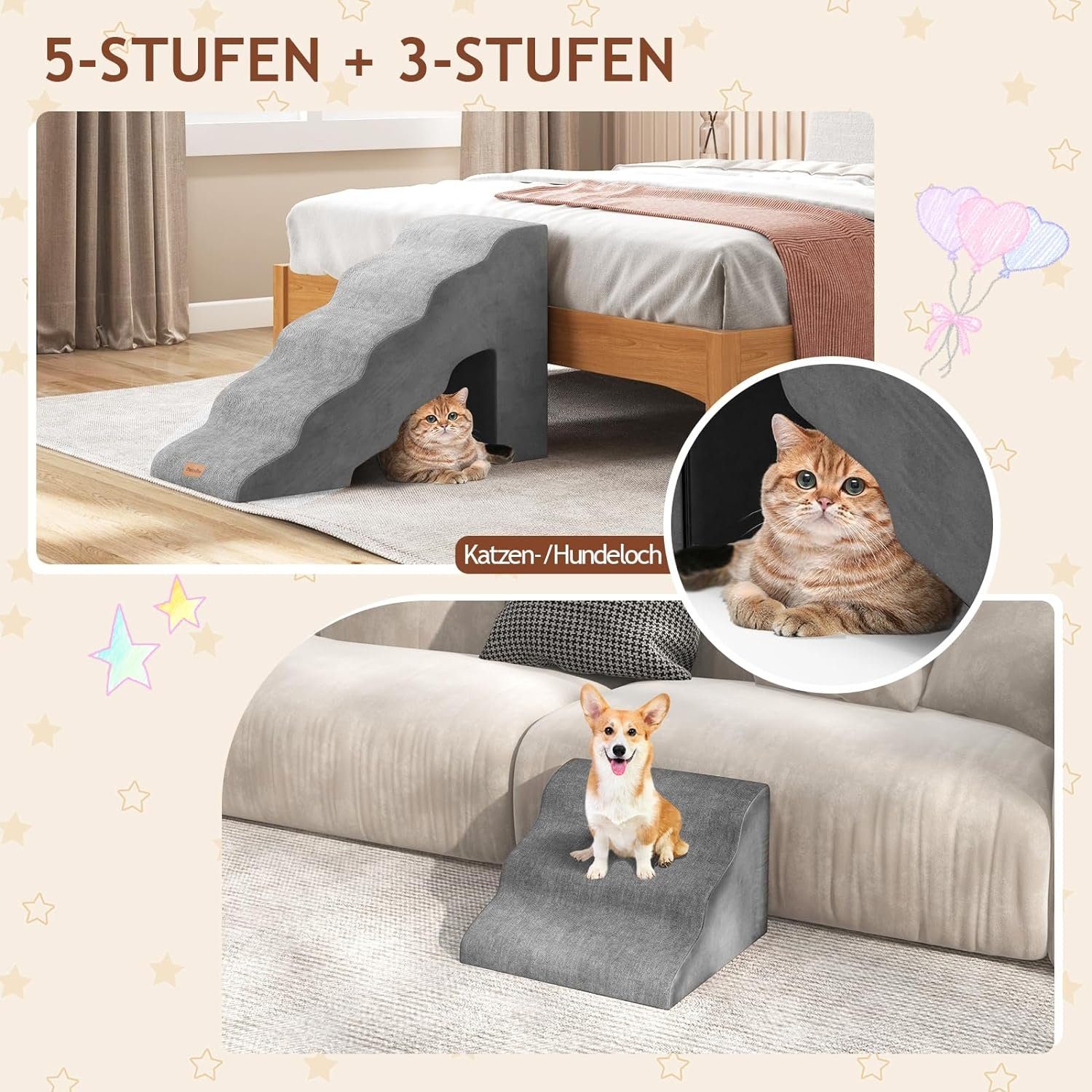 KOMFOTTEU Haustiertreppe Hundetreppe, mit 3/5-stufiger Rampe, günstig online kaufen