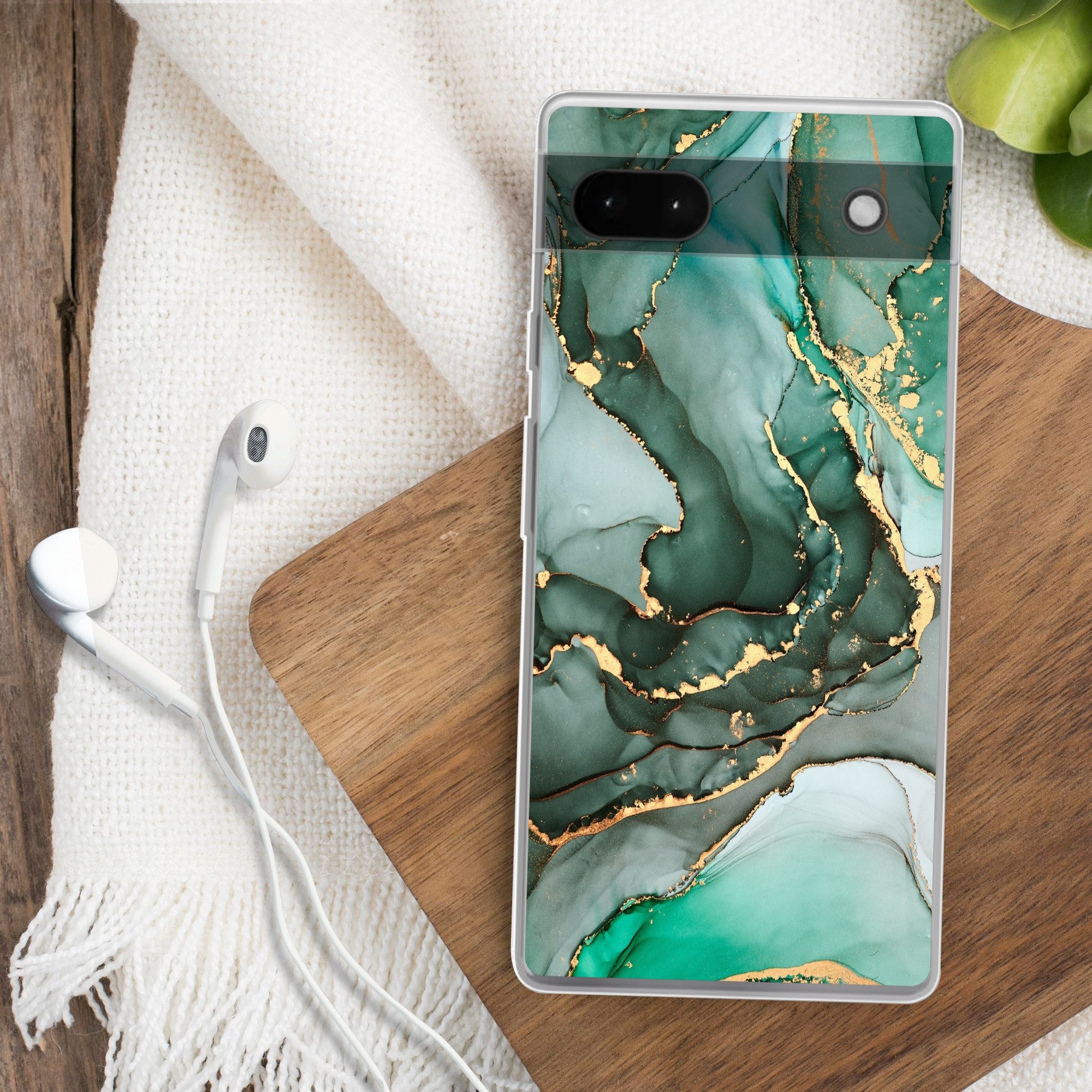 MuchoWow Handyhülle für Google Pixel 6a Gold - Marmor - Grün - Luxus - Marmoroptik - Grau, Phone Case, Silikon, Schutzhülle Dünn