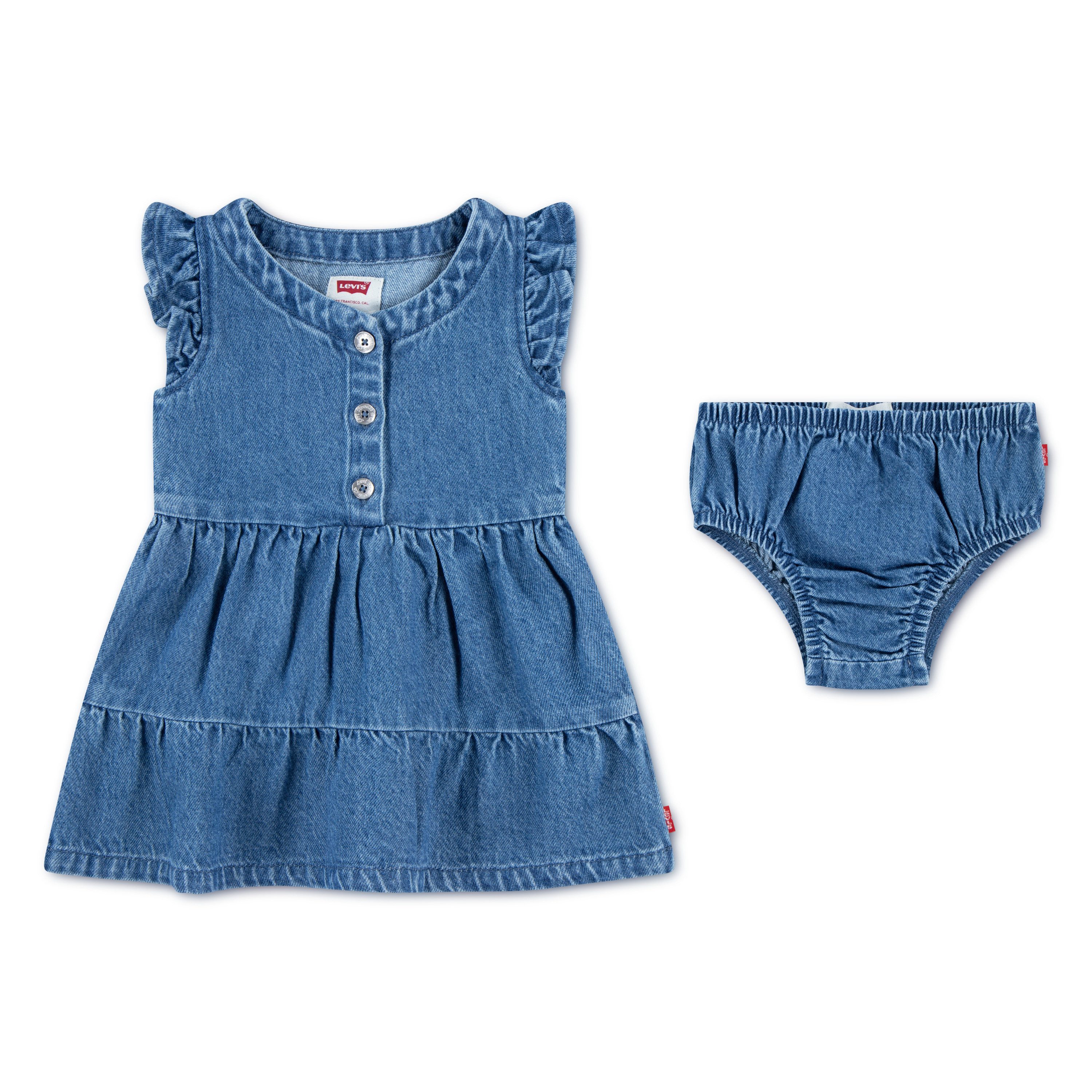 Levi's® Kids Jeanskleid LVG FLUTTER SLEEVE BUTTON UP D (2-tlg) 2 tlg. Set, for Girls, Denim-Kleid mit Denim Höschen