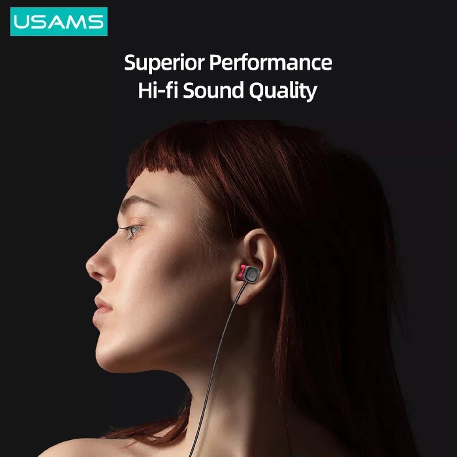 USAMS EP-46 3,5mm, Typ C Rot Type Stereo (Kabelgebunden, intergrierte 1,2m, Steuerug Anrufe On-Ear-Kopfhörer Mikrofon) Musik, und Bass Ohrhörer (3,5mm) Type-C, In-Ear-Kopfhörer, HiFi Kopfhörerstecker für 3,5mm