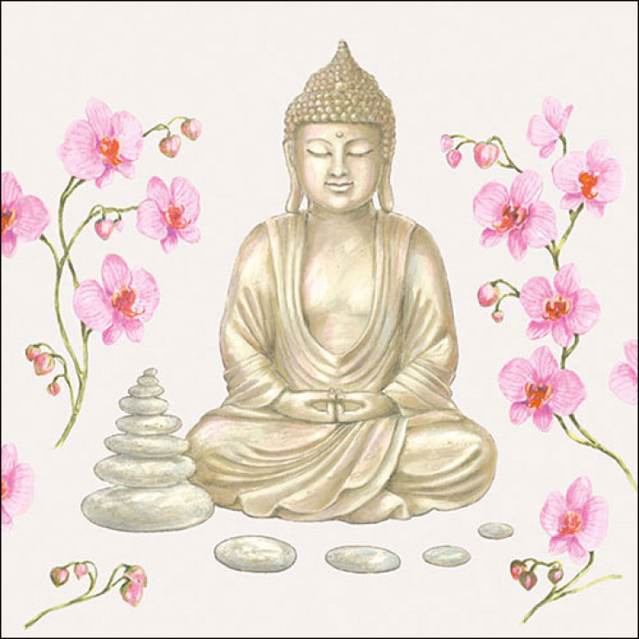 Ambiente Luxury Paper Products Papierserviette, Servietten Papier 33x33cm 3-lagig mit Buddha & Blüten Motiv 20 Stk.