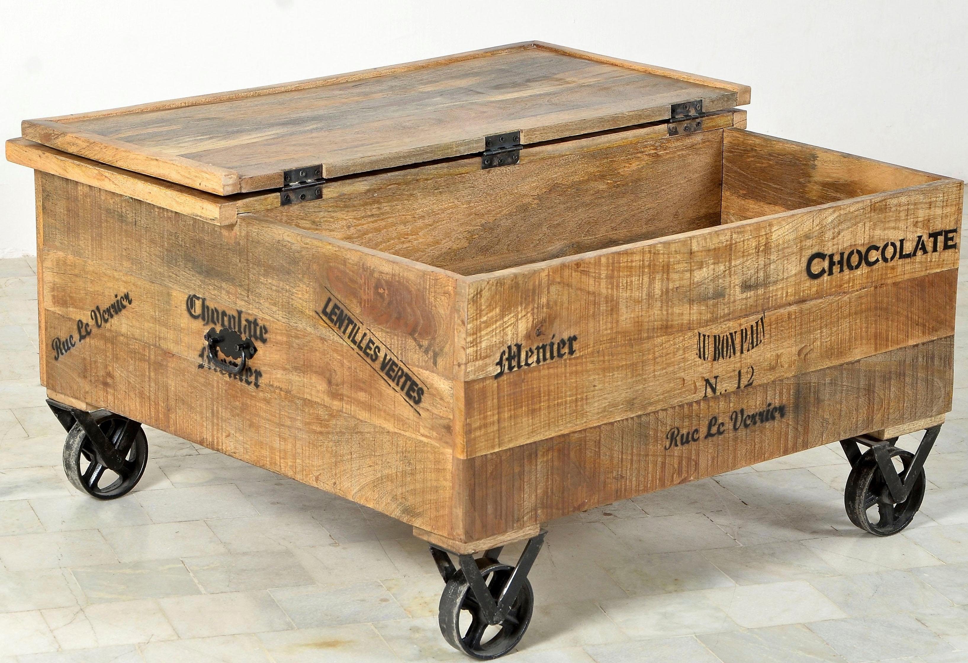 SIT Couchtisch Rustic Couchtischtruhe aus Mangoholz mit Rollen & Stauraum, 5 Schubladen, Klappe & Rollen für flexiblen Stauraum – Bild 5 von 5