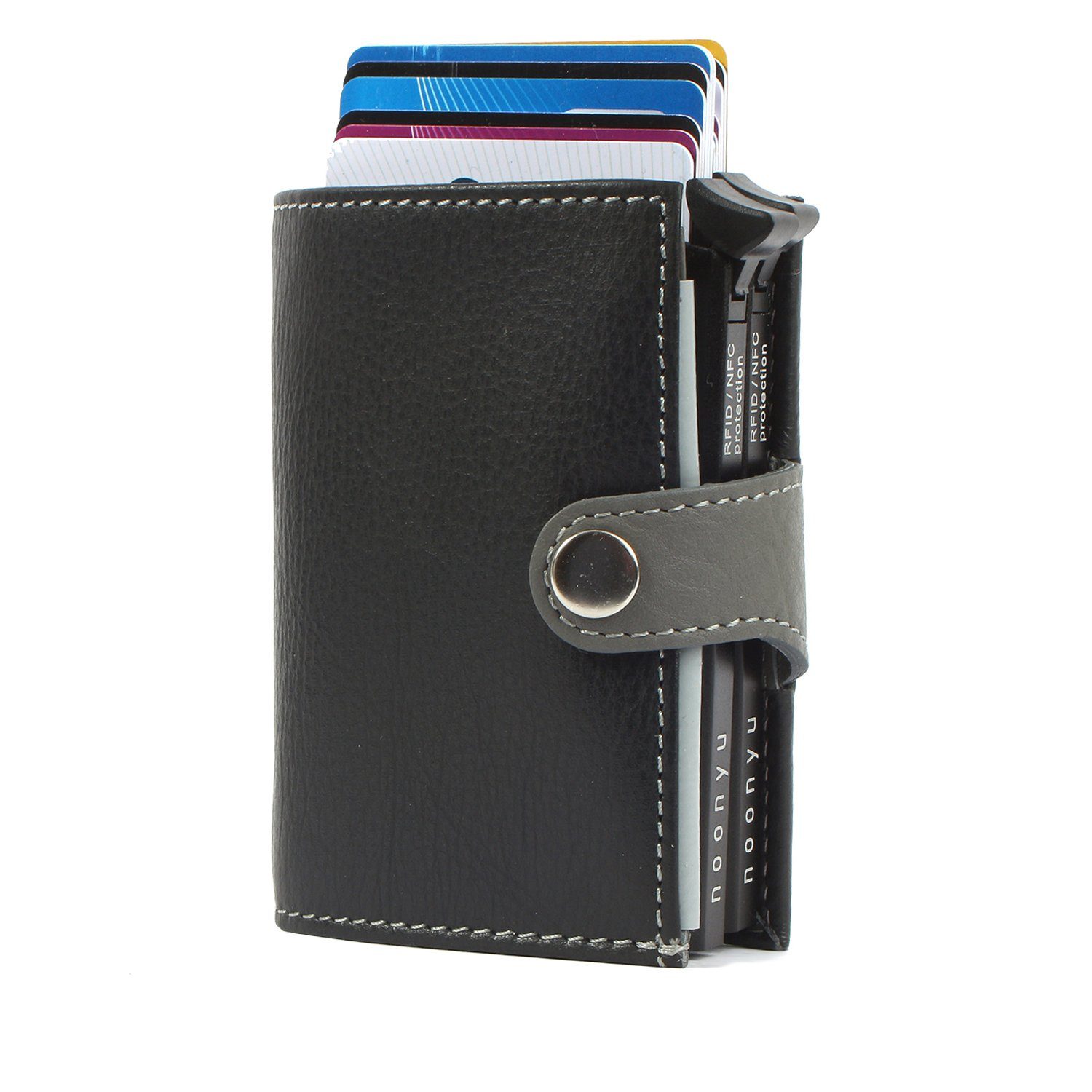 aus Kreditkartenbörse leather, black Geldbörse Leder noonyu Mini double RFID Margelisch Upcycling