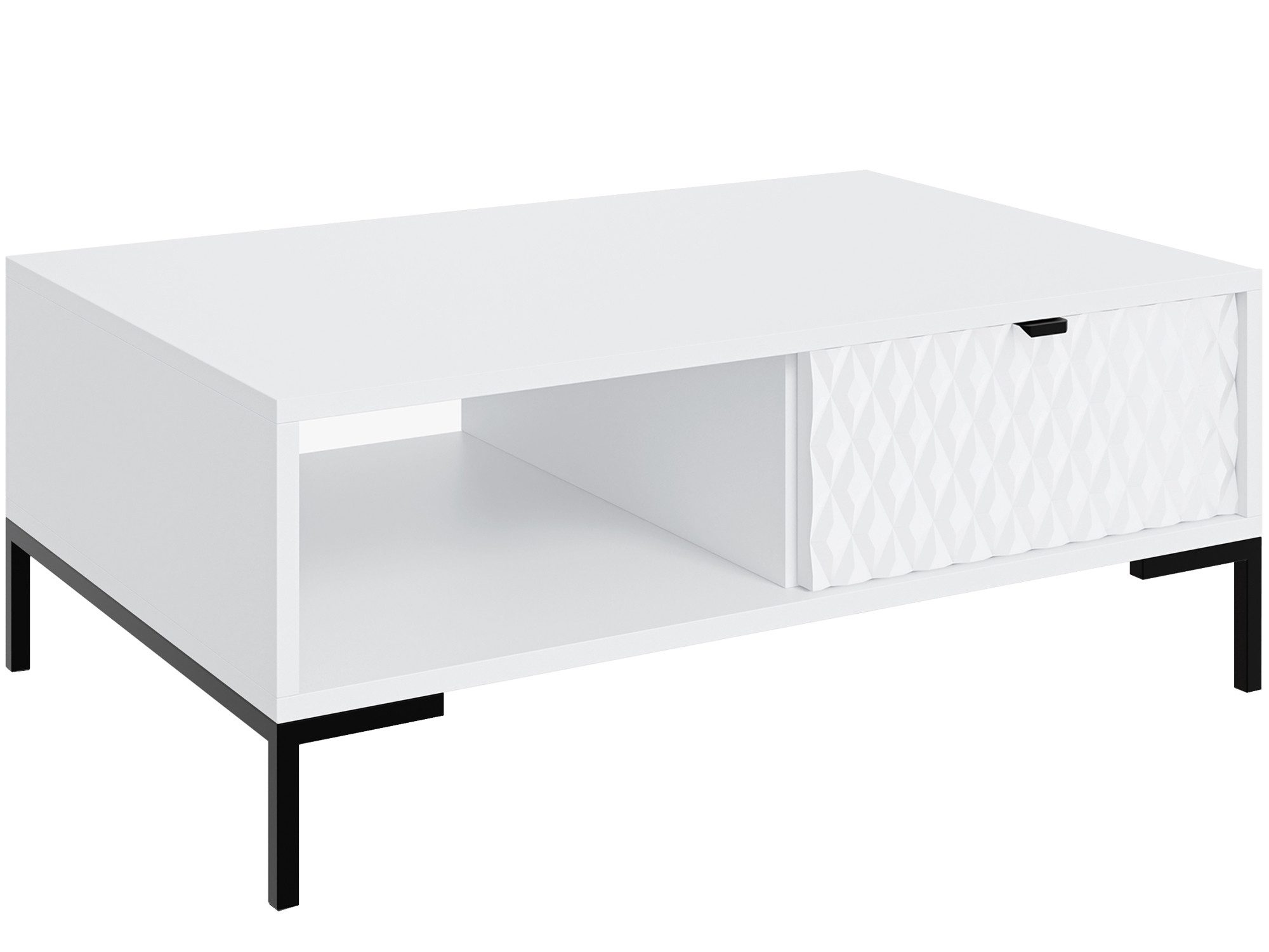 Beautysofa Couchtisch MONTREAL 100 cm mit Schublade und offenem Fach (Metallfüße, Metallgriff, Weiß oder Kaschmir), Wohnzimmertisch mit dekorative 3D-Front