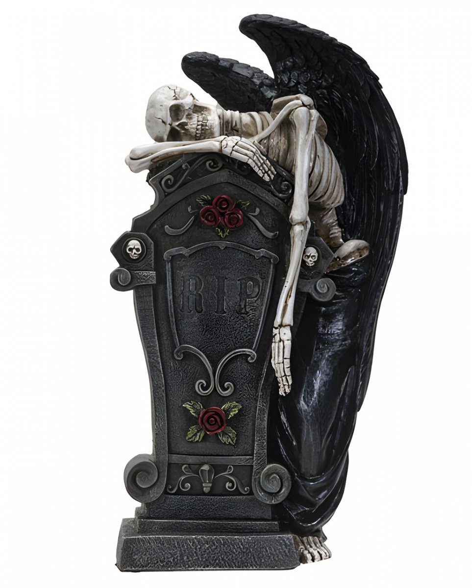Dekofigur Trauernder Todesengel am Grabstein mit Rosen 40cm