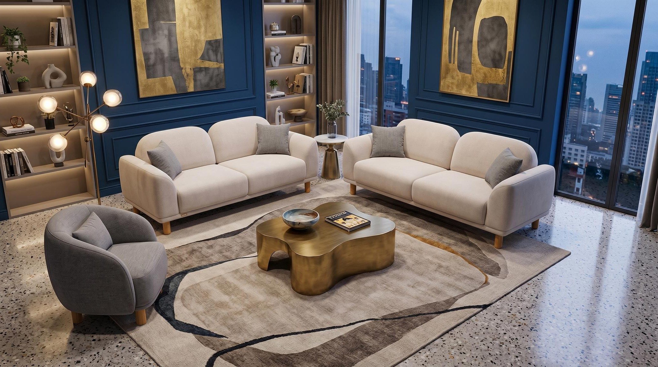 Xlmoebel Polstergarnitur Beige-graues Sofa-Set Sofas Stoffsofas modern Wohnzimmergarnitur, (3-tlg., 2-1)