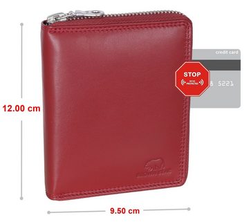 Brown Bear Geldbörse Classic 8009 umlaufender Reißverschluss Unisex Echtleder, 8 Kartenfächer Sichtfach RFID Schutz Farbe Rot