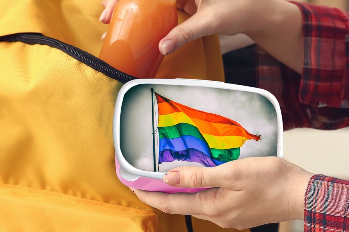 MuchoWow einer Kunststoff Lunchbox Snackbox, Mädchen, Kunststoff, für Kinder, Brotdose (2-tlg), Regenbogenflagge, Foto Brotbox Erwachsene, rosa