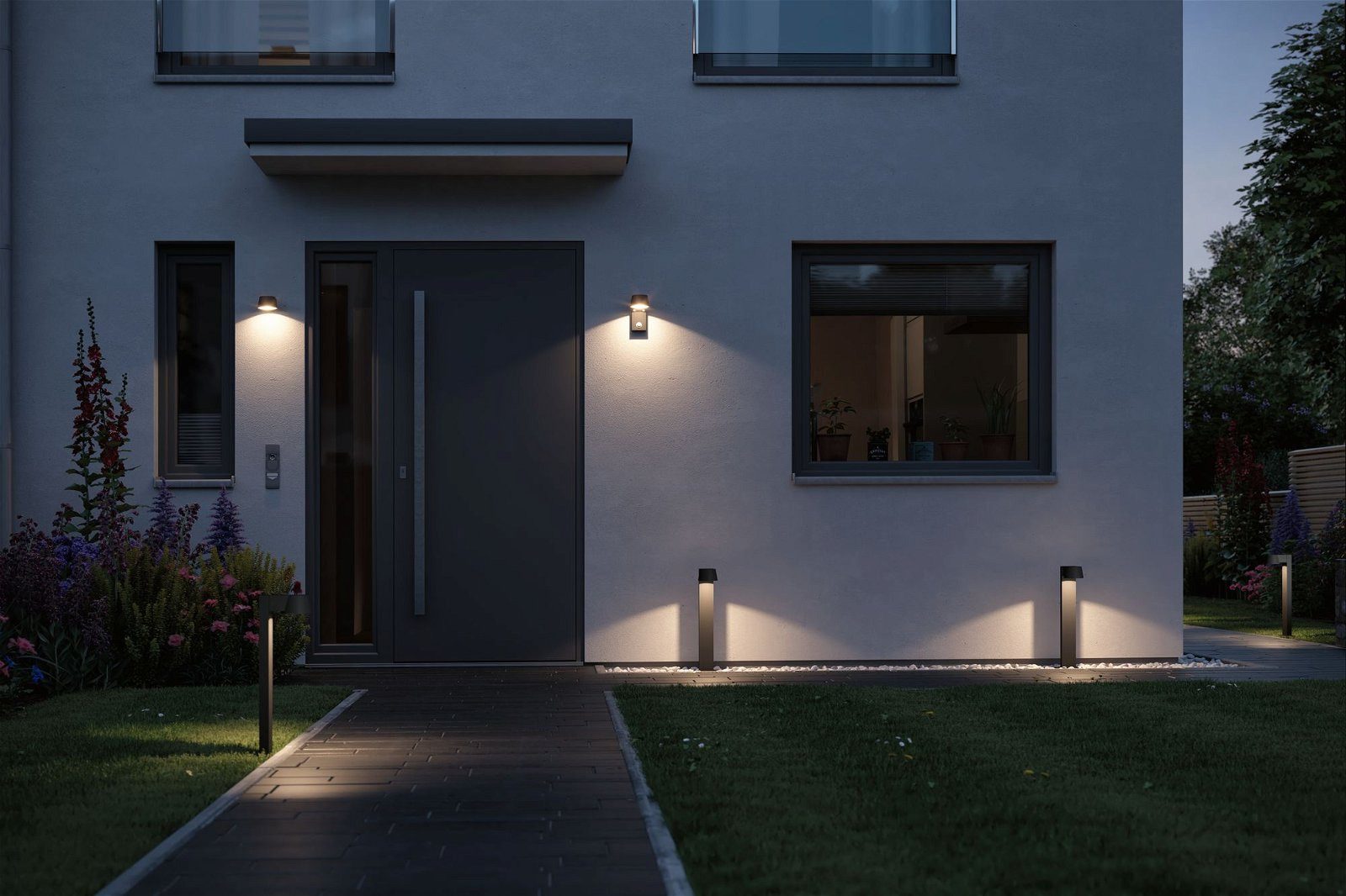 Paulmann LED Außen-Wandleuchte Capea IP44 96x153mm 3000K 6W 500lm 230V Anthrazit Aluminium, LED fest integriert, Warmweiß, Bewegungsmelder – Bild 2 von 5