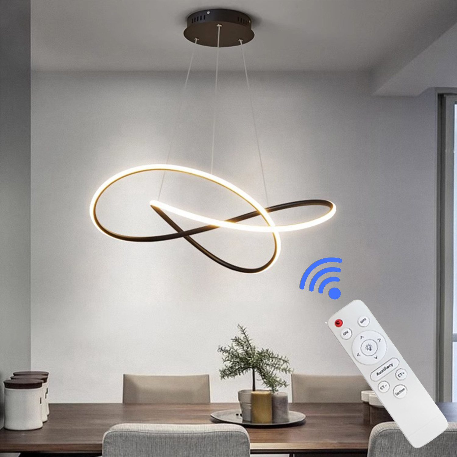 OYLCDI Pendelleuchte LED Hängelampe Esstisch,LED Hängeleuchte Pendellampe Wohnzimmer, LED fest integriert, 48w, Kaltes Weiß, Warmes Weiß,Neutrales Weiß, Höhenverstellbar,Dimmbar Hängeleuchte Aluminium Mit Fernbedienung