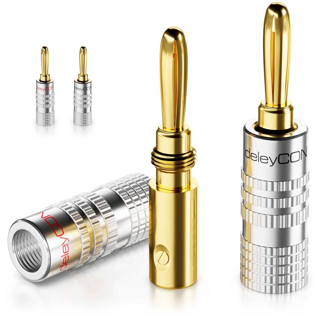 deleyCON deleyCON 4x Bananenstecker Schraubbar für Lautsprecherkabel von PC-Lautsprecher