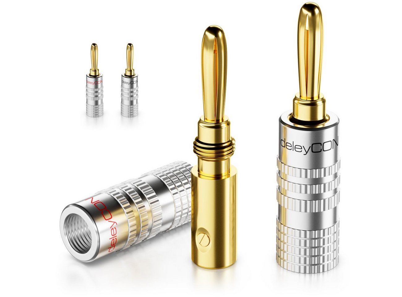 deleyCON deleyCON 4x Bananenstecker Schraubbar für Lautsprecherkabel von PC-Lautsprecher