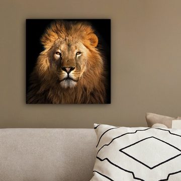 OneMillionCanvasses® Leinwandbild Löwe - Tiere - Schwarz - Hell - Braun - Porträt, (1 St), Leinwand Bilder für Wohnzimmer Schlafzimmer, 20x20 cm
