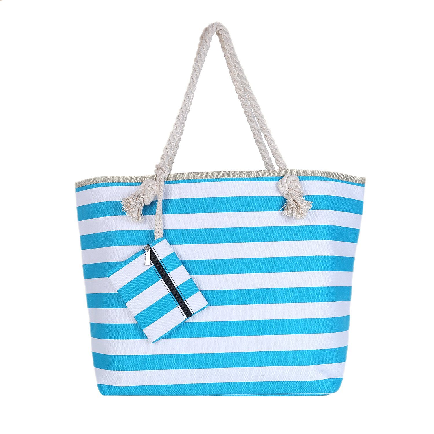 Schultertasche Reißverschluss, türkis-Weiß tolle mit Strandtasche, Style DonDon Motive Beach Shopper Strandtasche Große (2-tlg),