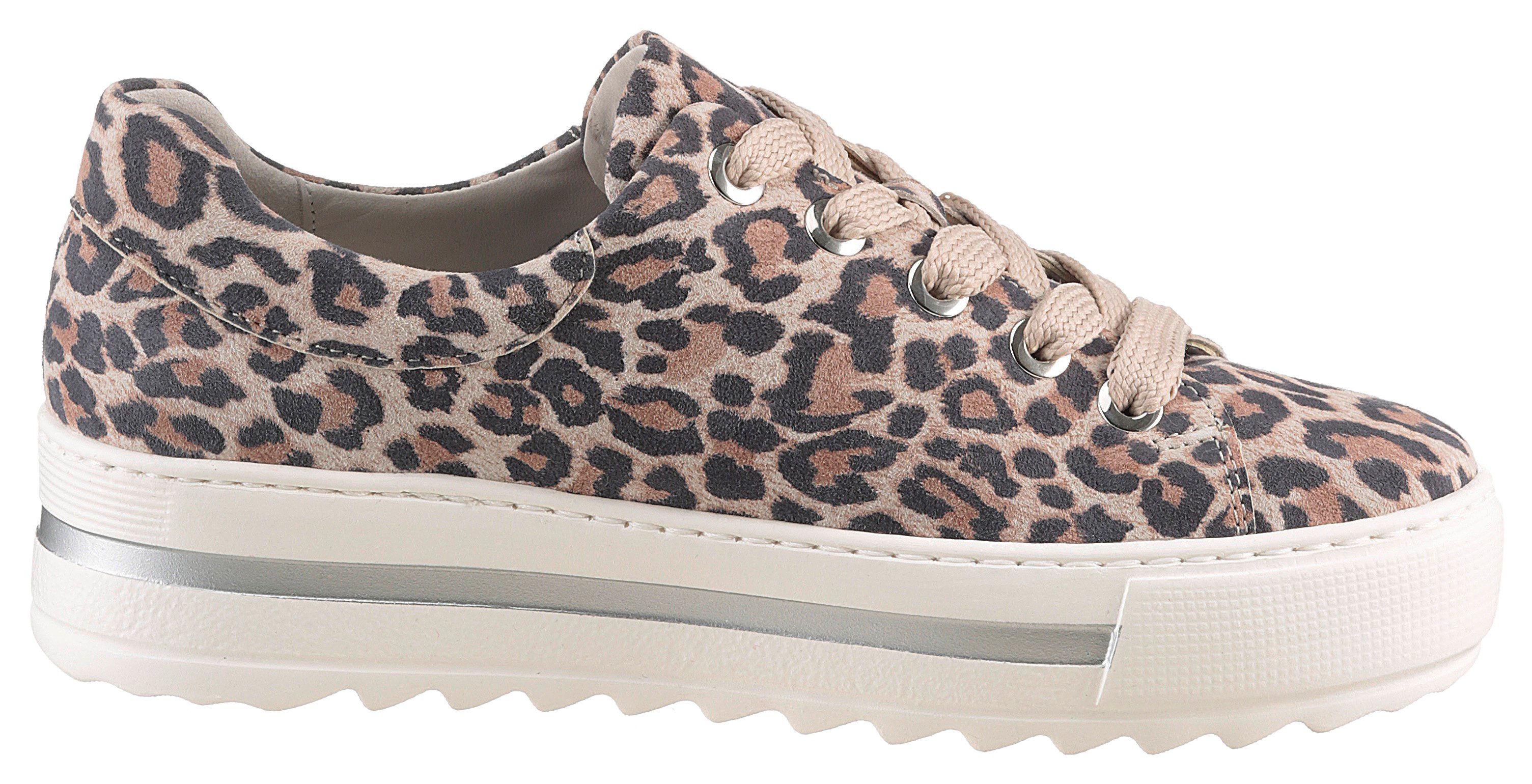 Gabor FLORENZ Plateausneaker, Freizeitschuh, Halbschuh, Schnürer, modischer Leo-Look, Weite G