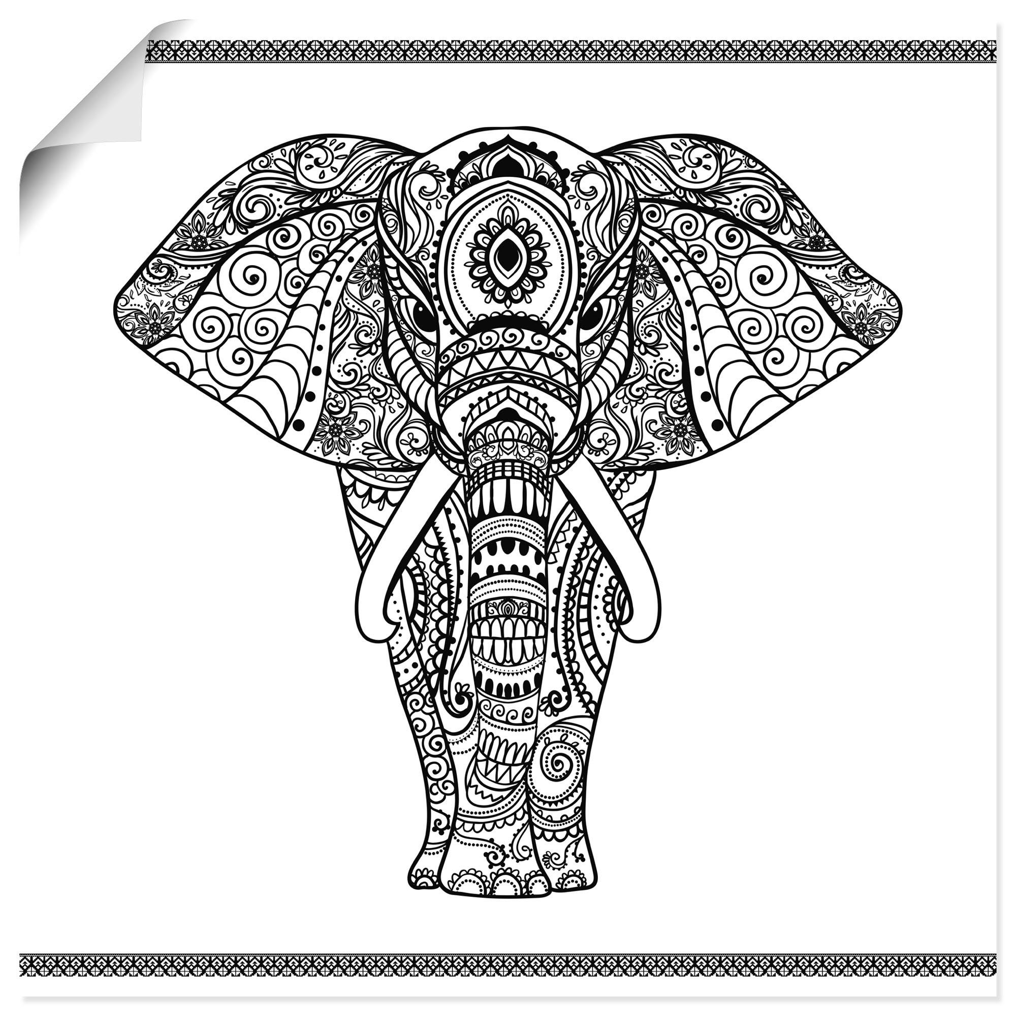 Mandala, Leinwandbild, Artland Wildtiere oder Wandbild in in Wandaufkleber Poster als Alubild, versch. Elefant St), Größen (1