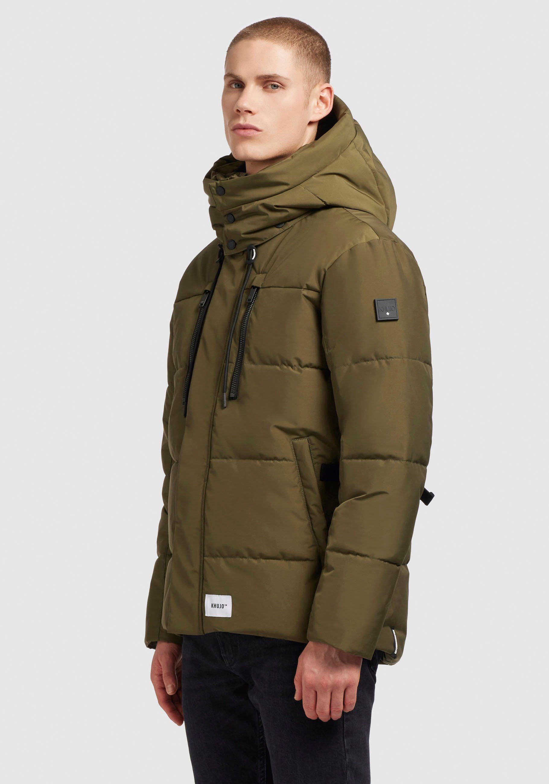 khujo GREEN Kapuze KIRC CHIVE Kordelzug mit Steppjacke Abnehmbare