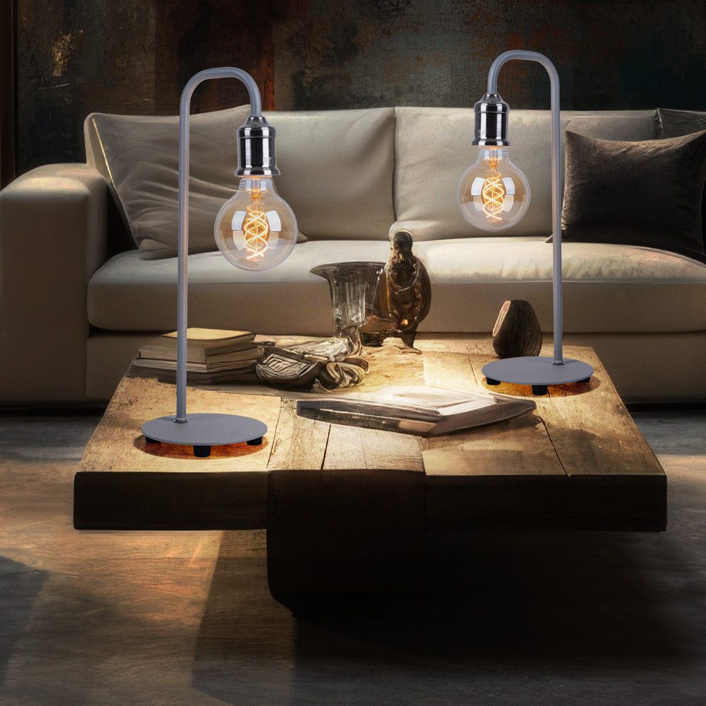 GLOBO LIGHTING Tischleuchte, Leuchtmittel nicht inklusive, Tischlampe Tischleuchte Wohnzimmerlampe Leselampe grau Retro 2x