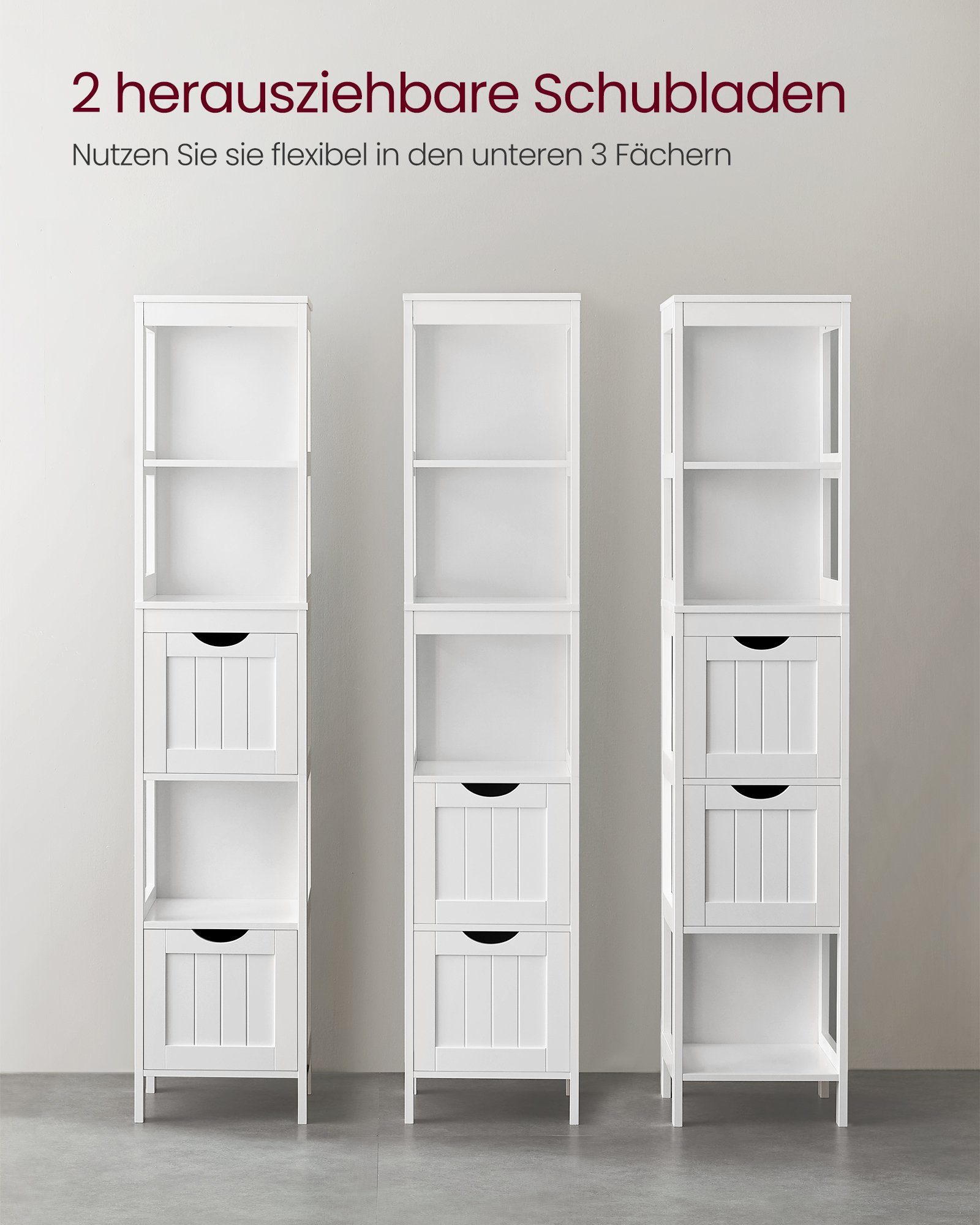 VASAGLE Badkommode Hochschrank Badezimmerschrank, 2 Schubladen, 30 x 30 x 141,5 cm, Badezimmer, schmal, stehend, Badschrank – Bild 5 von 5