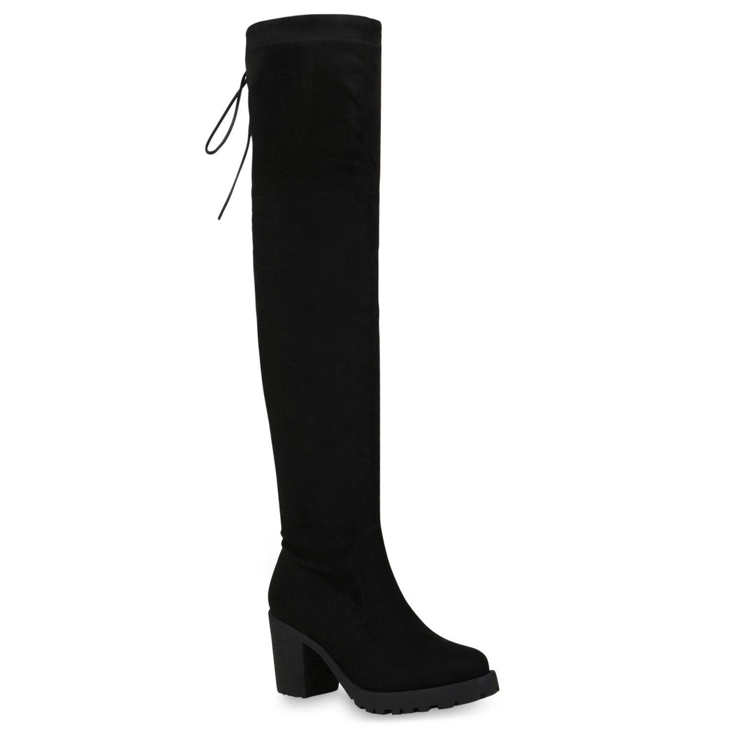 VAN HILL 833657 Overkneestiefel Damen Overknee Stiefel Penelope mit Blockabsatz und Schnürung