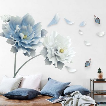 Truyuety Wandsticker Große blaue Blumen-Wandaufkleber, Blumenaufkleber für Schlafzimmer (1 St)