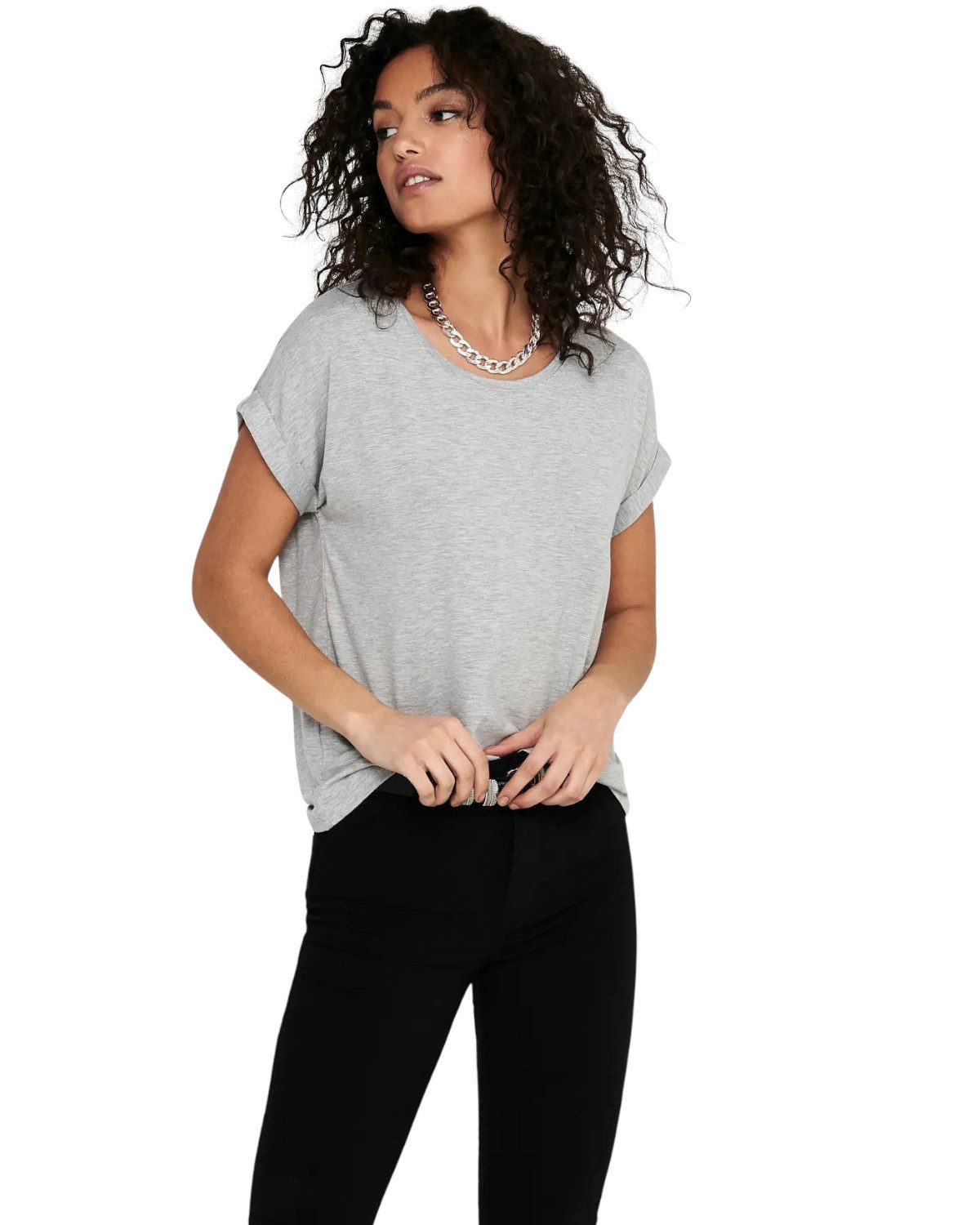 ONLY T-Shirt Stilvolles Basic Shirt mit Rundhalsausschnitt (2er-Pack) unifarbene Oberteile aus Baumwolle - Größen XS-XXL