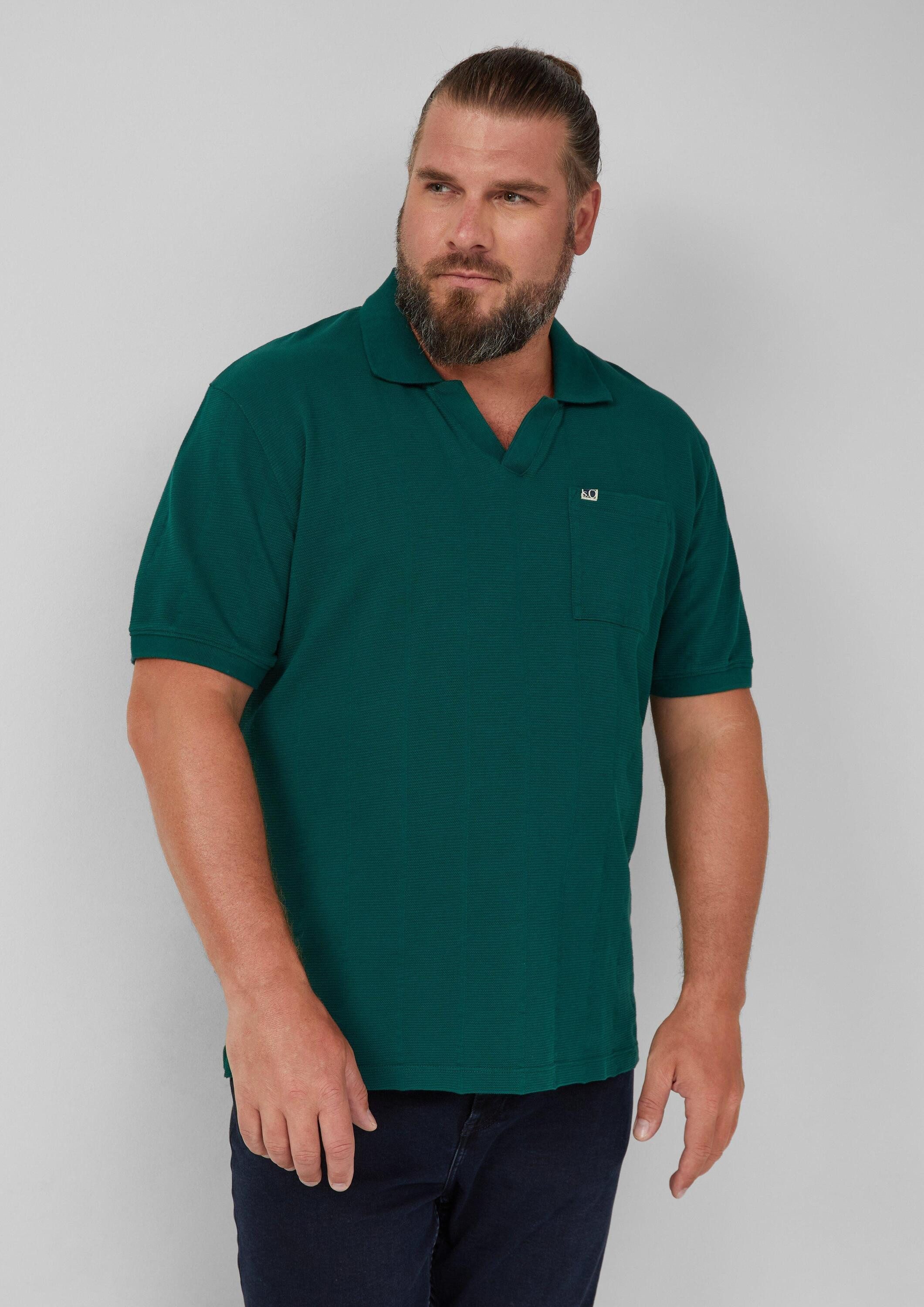 s.Oliver Kurzarmshirt Polo-Shirt Poloshirt mit Struktur-Streifen und offenem Kragen