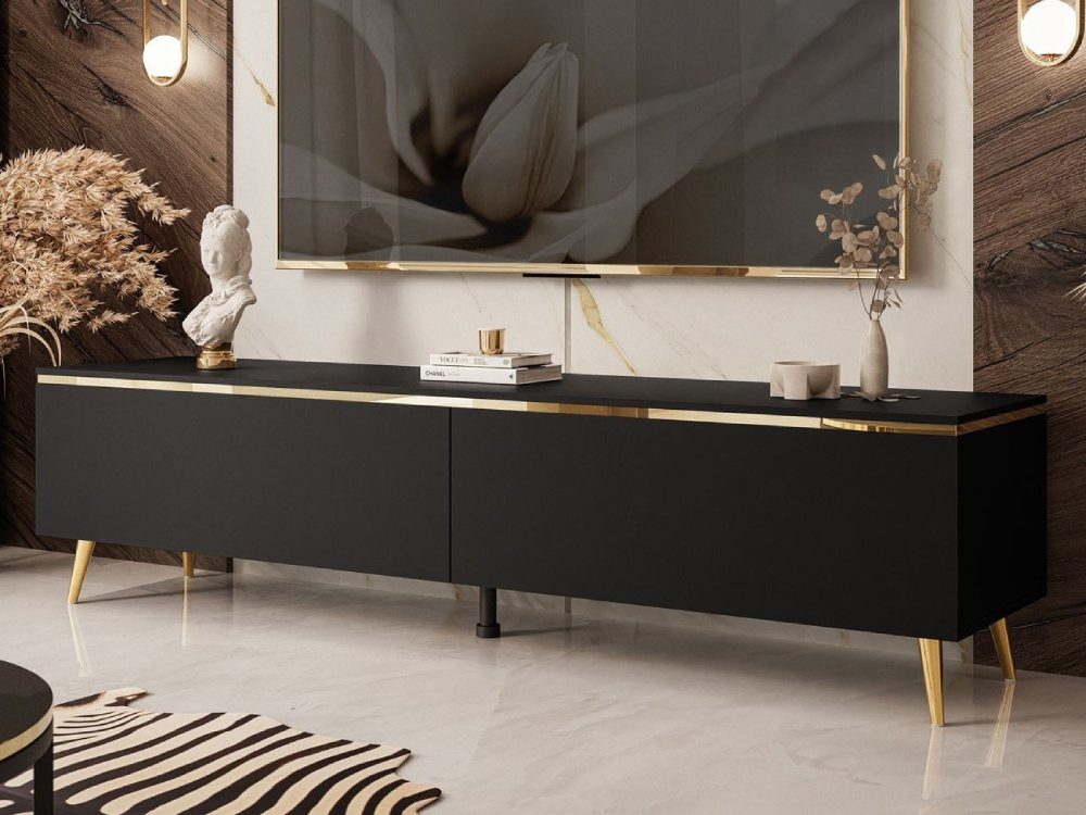 ALLHOUSE24 TV-Schrank PEONY Weiß/Schwarz/Kaschmir, hängend oder mit goldenen Beinen (1x TV Schrank) Breite 180 cm