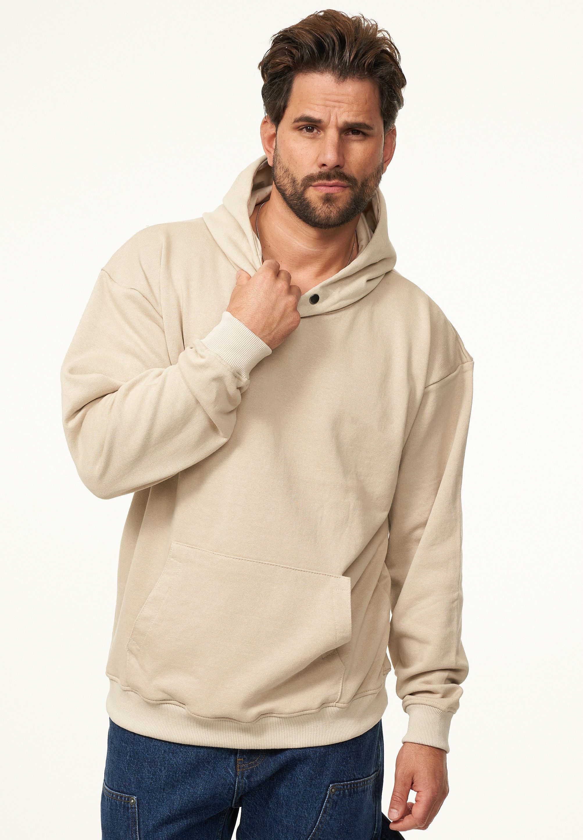 SOULSTAR Hoodie S2OSAN Herren Oversize Kapuzenpullover mit Button Pullover Sweater