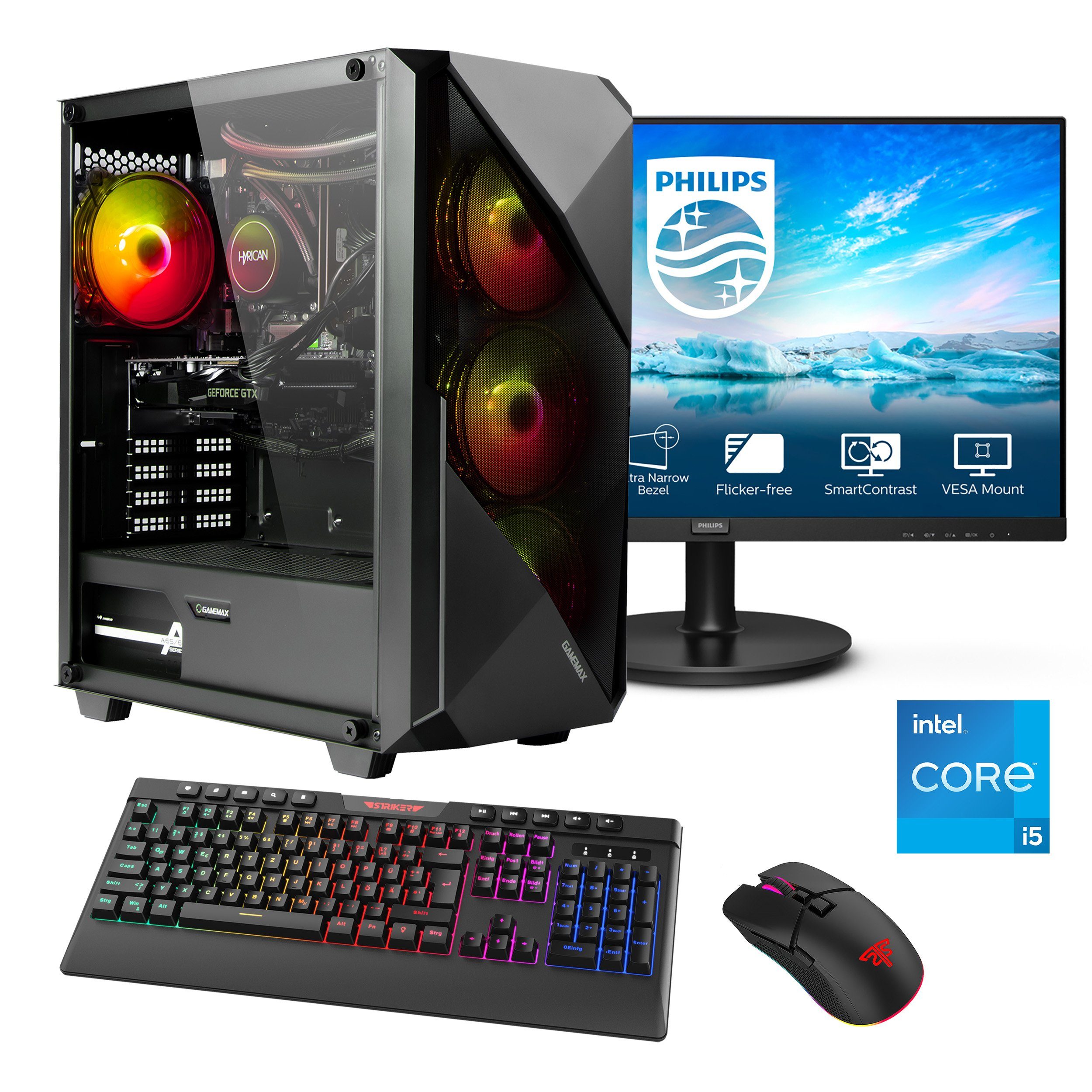 RAM, inklusive Hyrican Monitor Gaming-PC-Komplettsystem GB 271V8LA) RTX Striker 1000 Windows 11, SSD, (27\