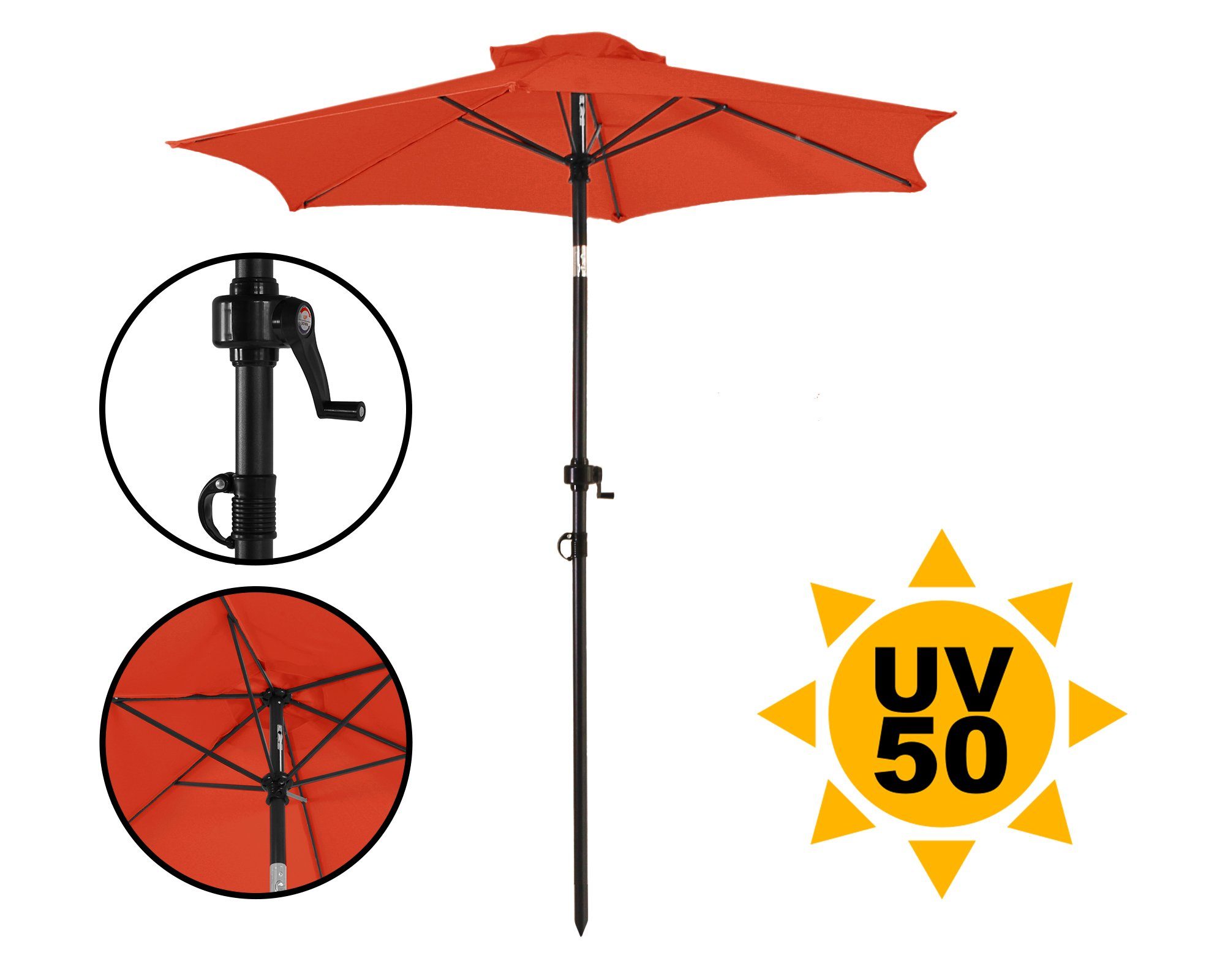 ONDIS24 Marktschirm Strandschirm 1,8 Meter Sonnenschutz Sonnenschirm 180 cm rund mit Kurbel, Knick-Gelenk, UV 50, 32 mm Rohr, 100% aus Polyester (160g/m)