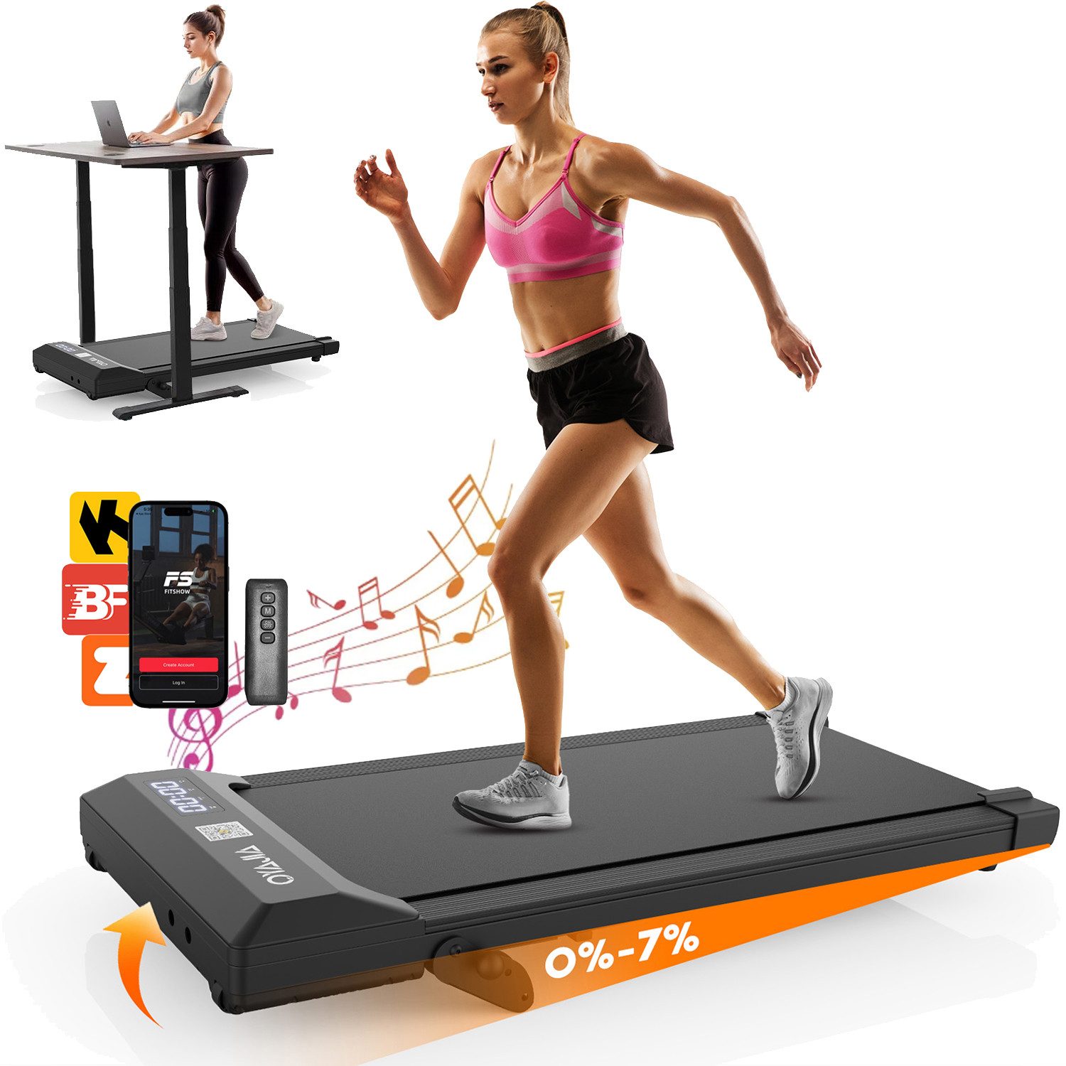 LETGOSPT Laufband Laufbänder 3 in 1 - Elektrisches Laufband bis 120KG (Mit Fernbedienung und Bedienfeld), 1-6 km/h - Bürstenloser Motor 2.5PS - Mit APP und LED-Anzeige