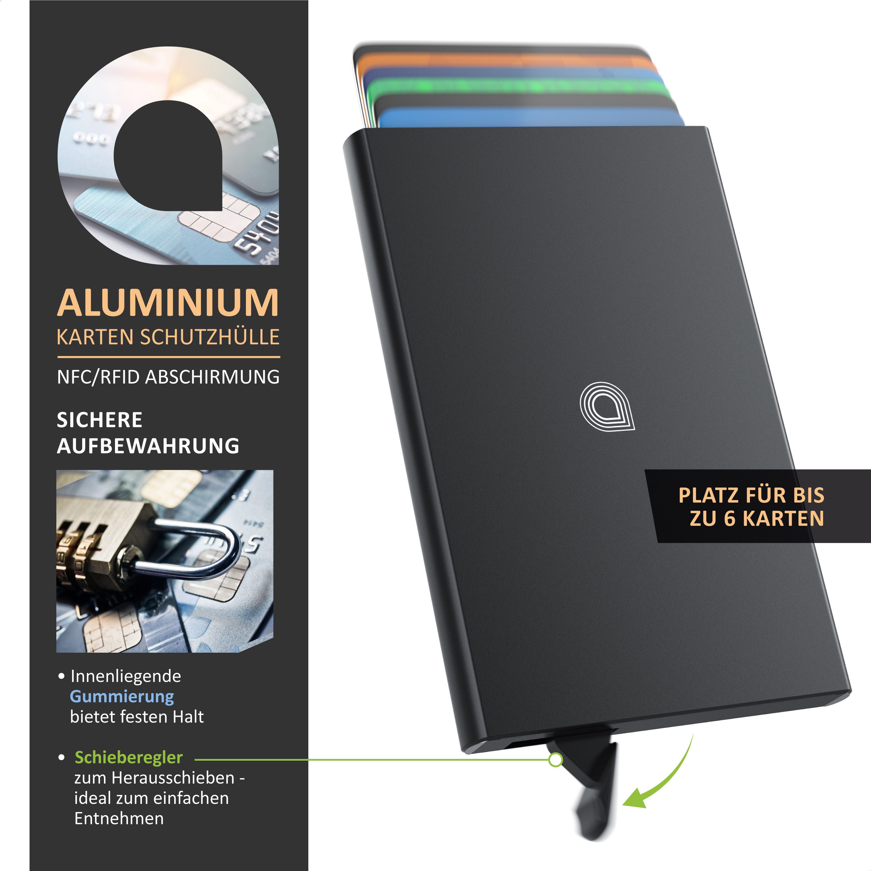 Aplic Kartenetui Kartentresor aus Aluminium, kompakt und stabil, sichere Aufbewahrung (1-tlg), Karten Schutzhülle aus Alu für 6 Karten NFC / RFID Abschirmung Bl – Bild 4 von 5