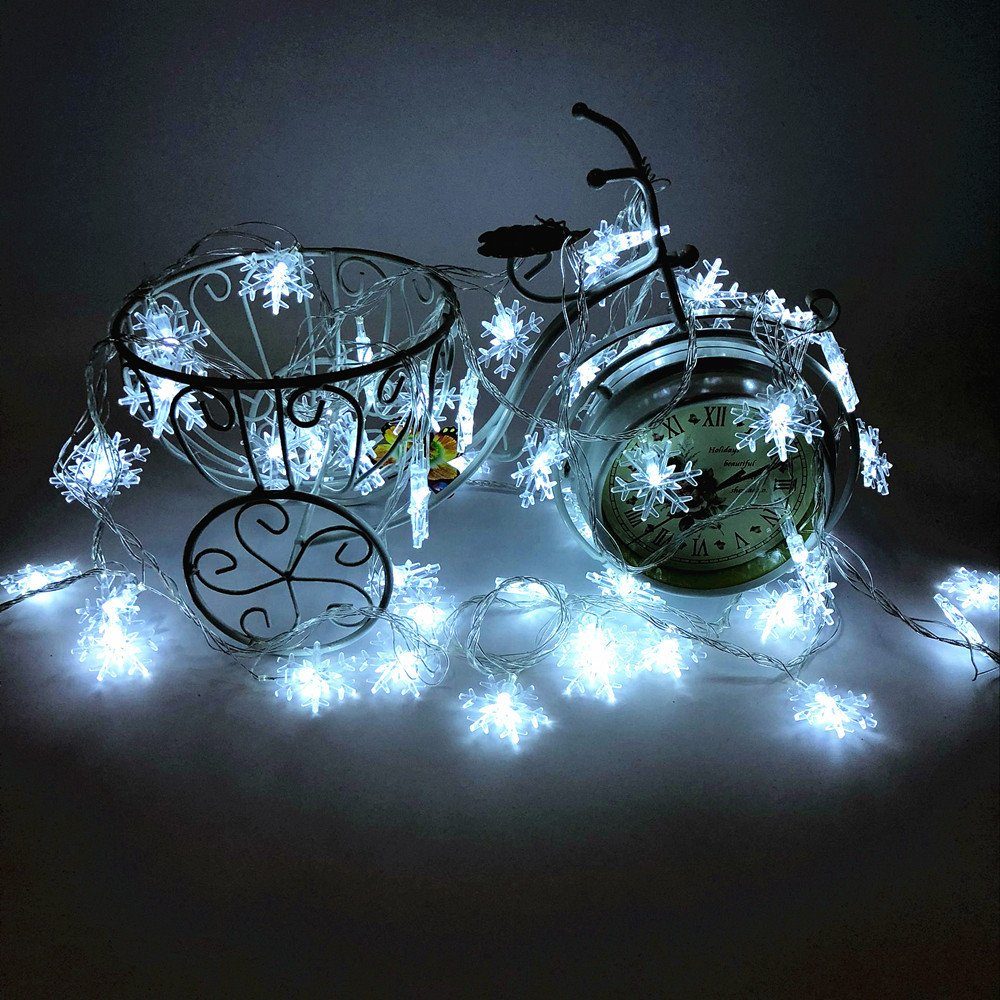 LED-Lichterkette,Schneeflocke,Weihnachtslicht,Weihnachtsdeko, Weiß Außen Batterie Innen Betrieben Lichterkette Laybasic für