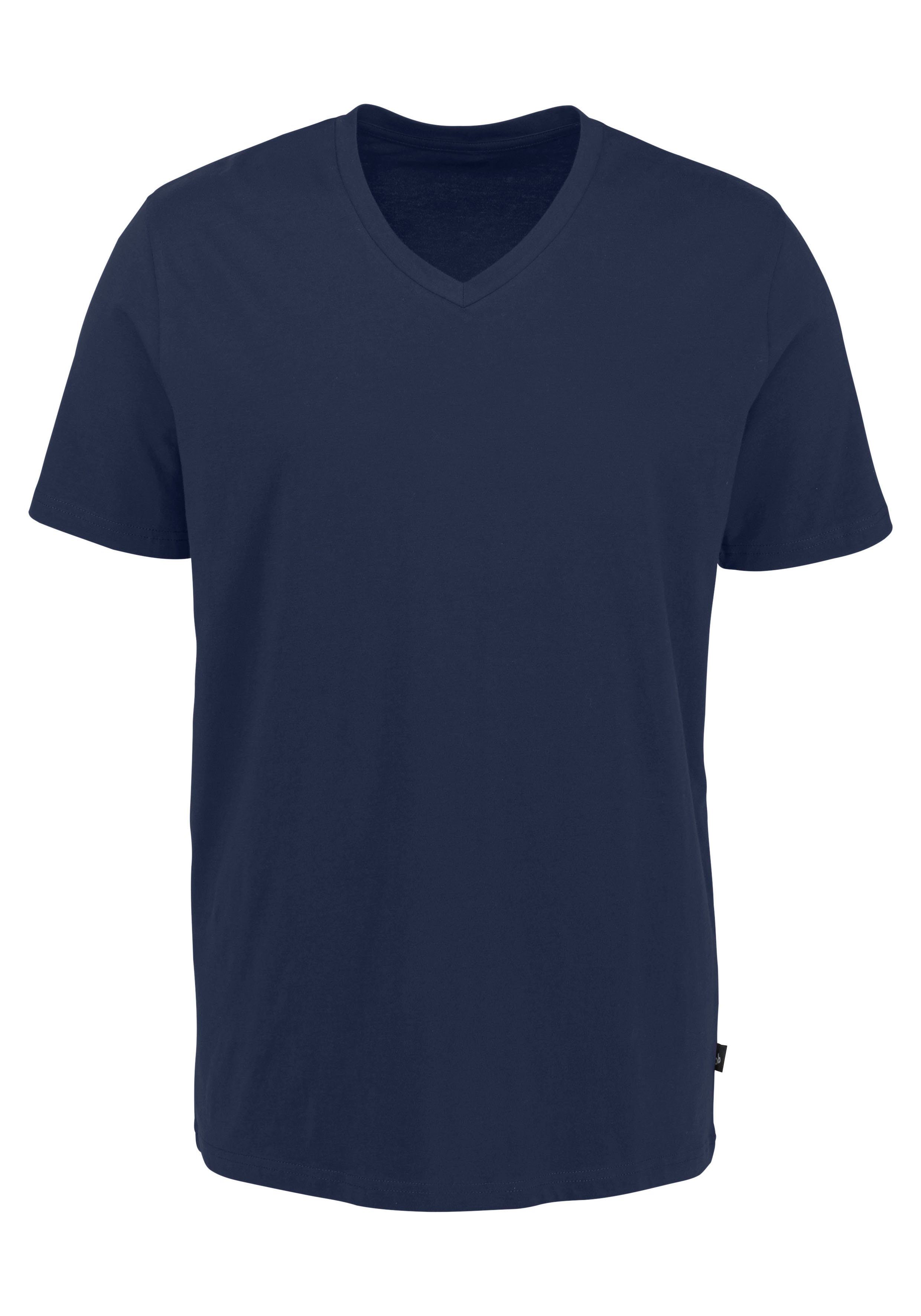 3er-Pack) Passform, Baumwolle grau-meliert navy, T-Shirt (3-tlg., Bruno elastischer aus petrol, Banani mit perfekte V-Ausschnitt,