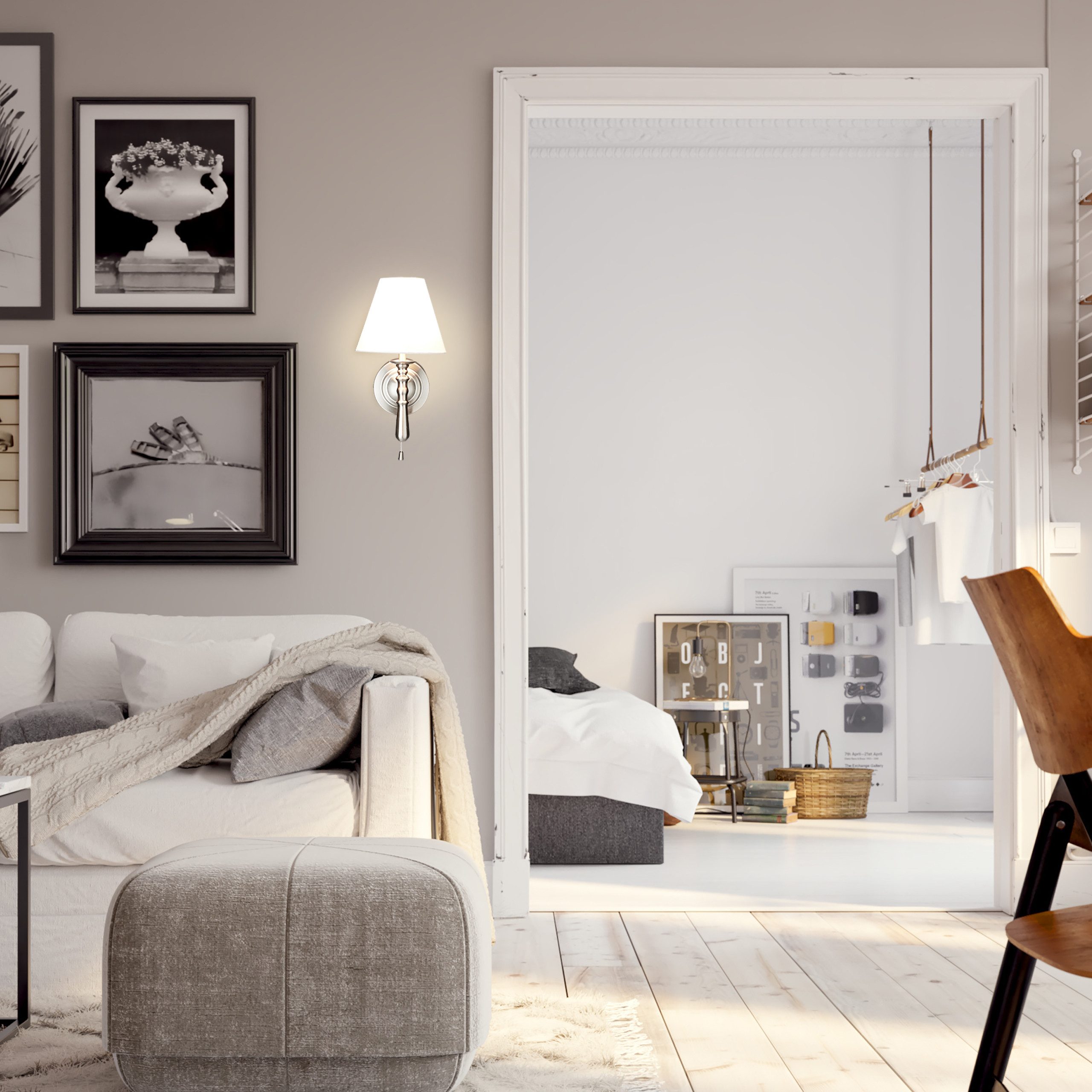 relaxdays Wandleuchte Wandlampe mit Schirm, Zugschalter, Leuchtmittel nicht enthalten, silber – Bild 5 von 5