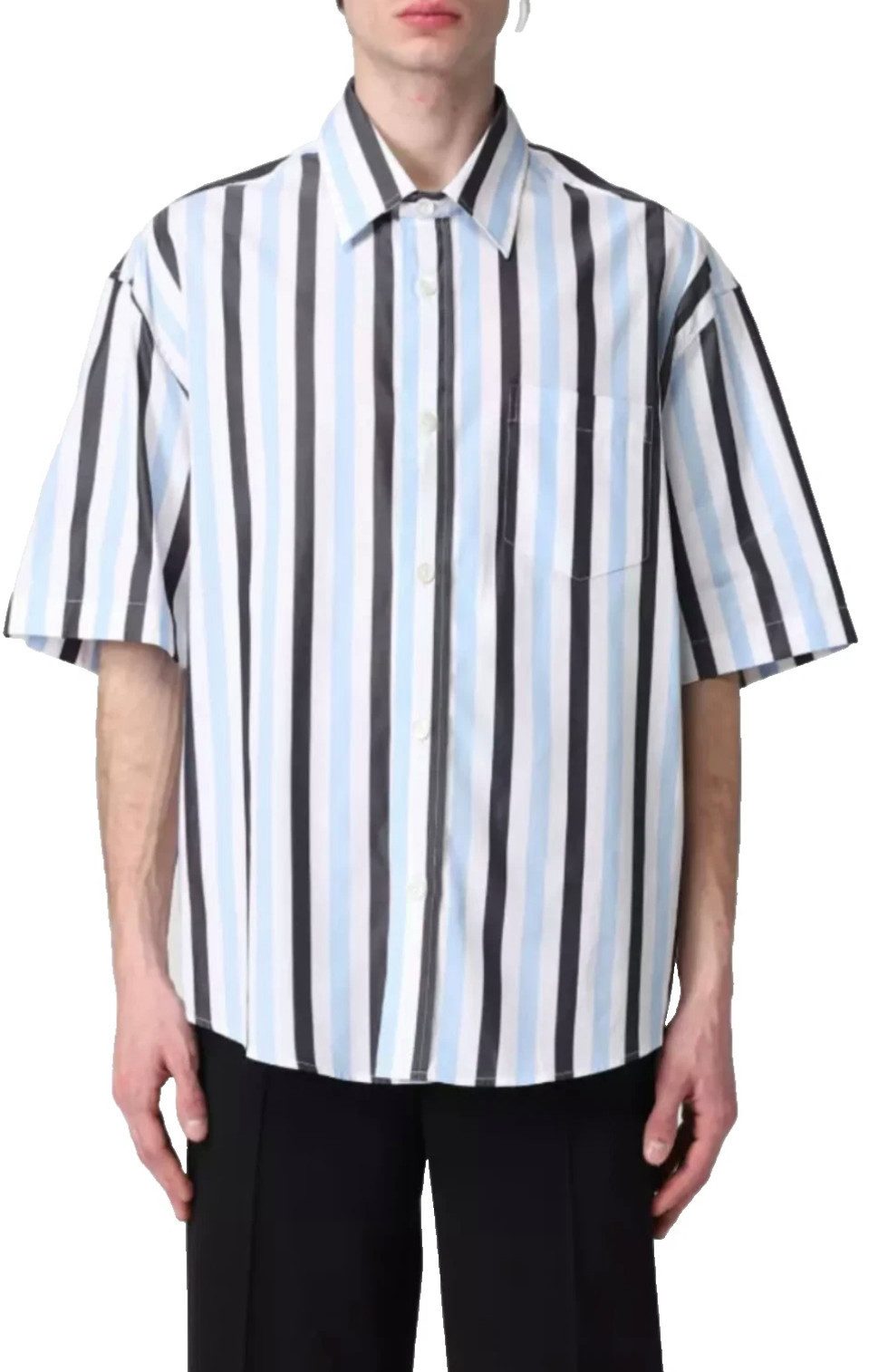 AMI PARIS - ALEXANDRE MATTIUSSI Kurzarmhemd Unisex Hemd Kurzarm Streifen Baumwolle Oversize Sommerhemd Drop-Shoulder-Schnitt mit leicht überschnittenen Schultern