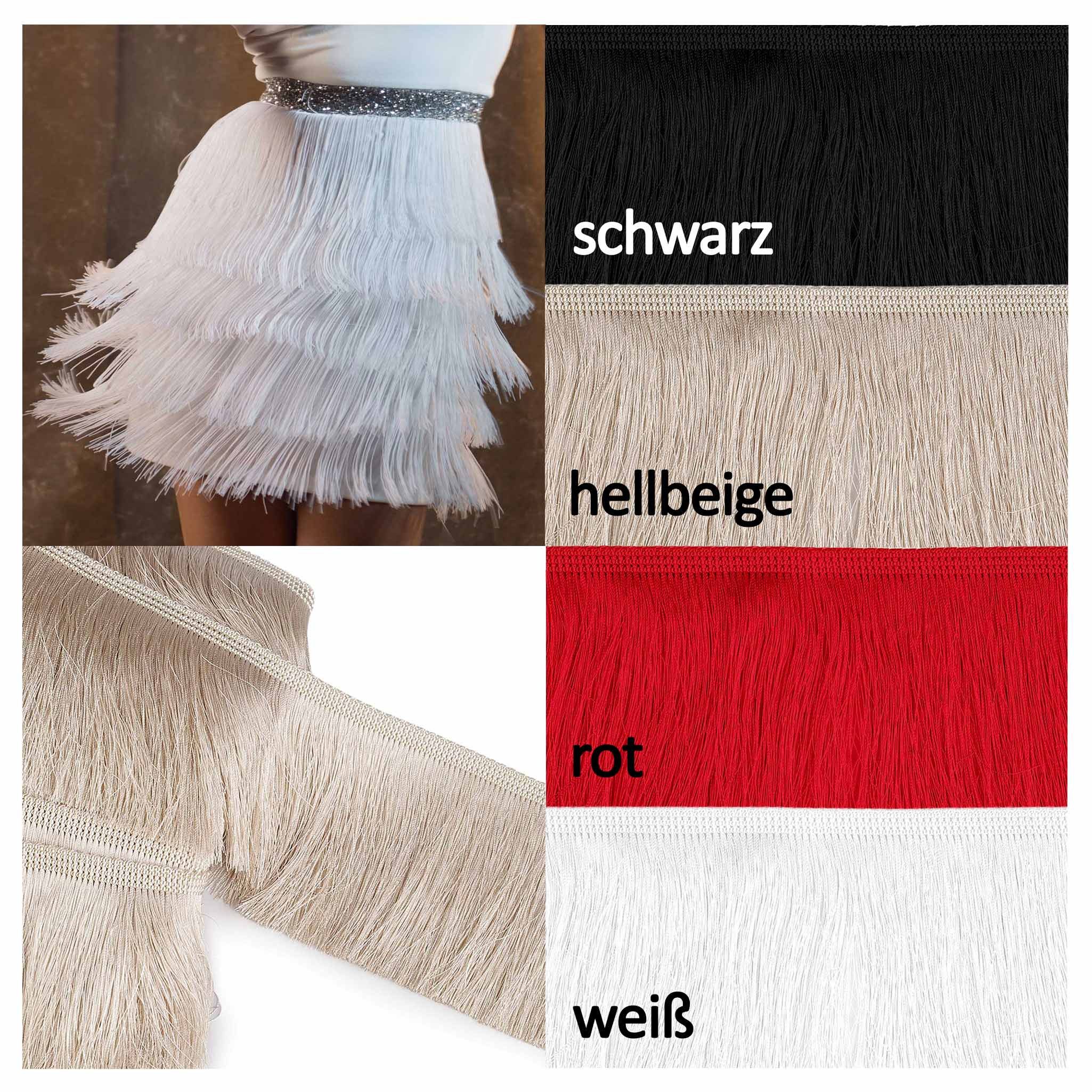 maDDma Webband Fransenborte ab 1m Meterware 90mm Quastenborte Zierborte Borte, weiß