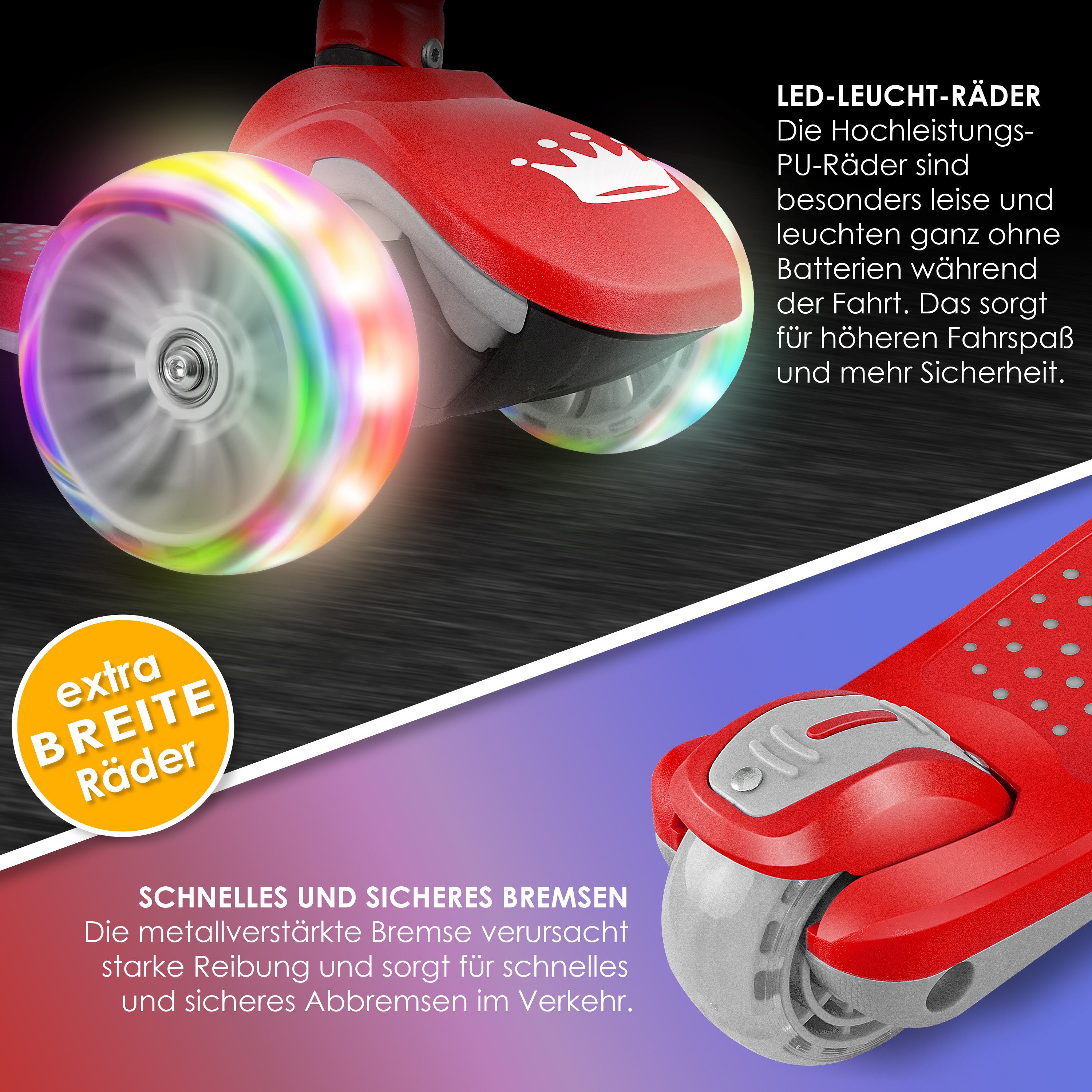 KIDIZ Cityroller, Roller Kinder Scooter X-Pro2 Dreiradscooter mit PU LED Leuchten
