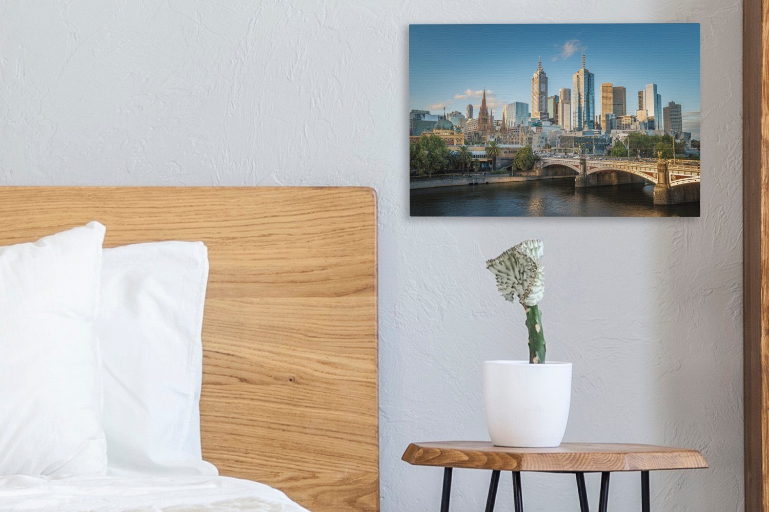 Wandbild St), Melbourne 30x20 OneMillionCanvasses® Stadtsilhouette Australien, Leinwandbild Leinwandbilder, in Wanddeko, cm (1 von Aufhängefertig,