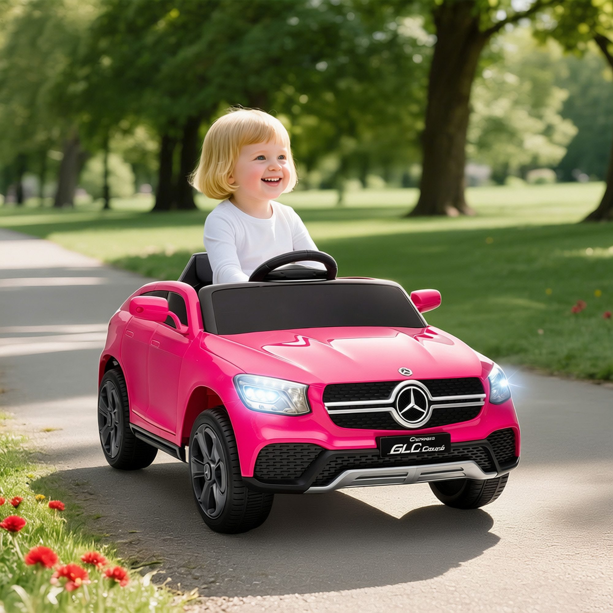 AIYAPLAY Elektro-Kinderauto Merceds-Benz AMG GTR Kinderauto mit 2,4G Fernbedienung, Hupe, Belastbarkeit 25 kg, (1-tlg), für 3-6 Jahre Kinder, Rosa